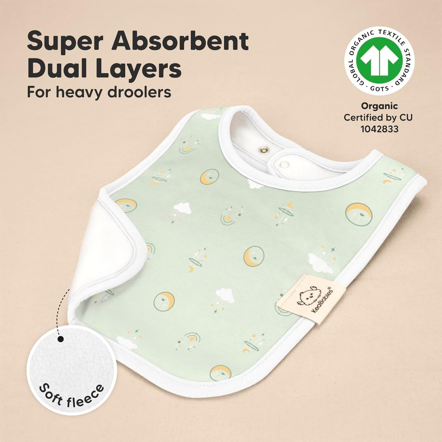 KeaBabies 8-Pack Organic Baby Bibs for Boys, Girls - Super Absorbent Cotton Drool Bibs for Baby Girl & Boy, Teething Toddler, Drooling Newborn, Ultra Soft & Machine Washable (Dreamers)