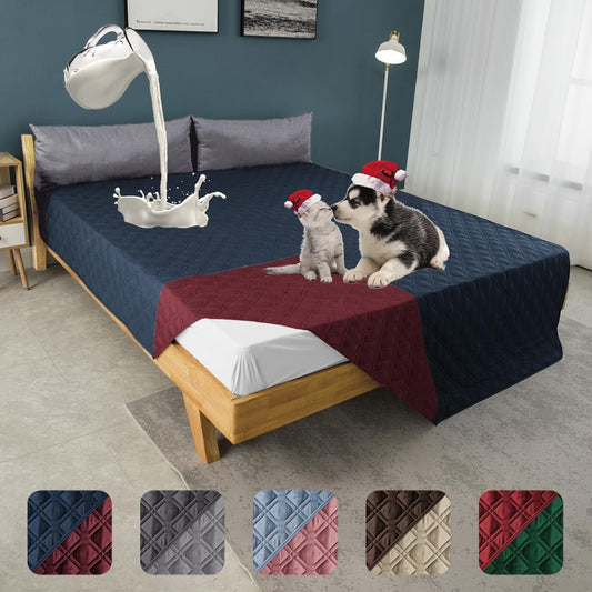 100% Waterproof Dog Bed Cover 68x82 inch Reversible Changing Pad Reusable Camping Mat for Kids/Pet/Dog/Cat Washable Geometric Embroidery Blanket Patchwork Navy+Burgundy
