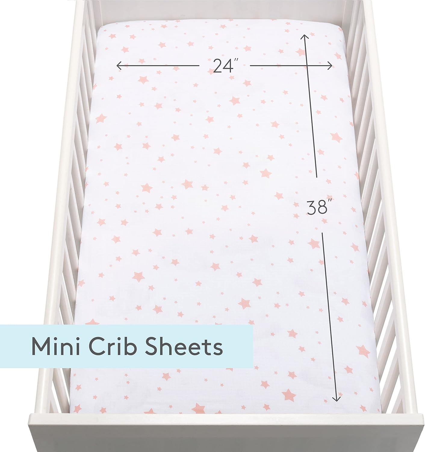 Newton Baby Mini Crib Fitted Sheets (2-Pack) | Organic Muslin Cotton, Breathable & Soft Baby Sheets, Machine Washable Baby Mattress Sheets, Fits Any Mini Sized Crib 24" x 38", Stardust Coral + White