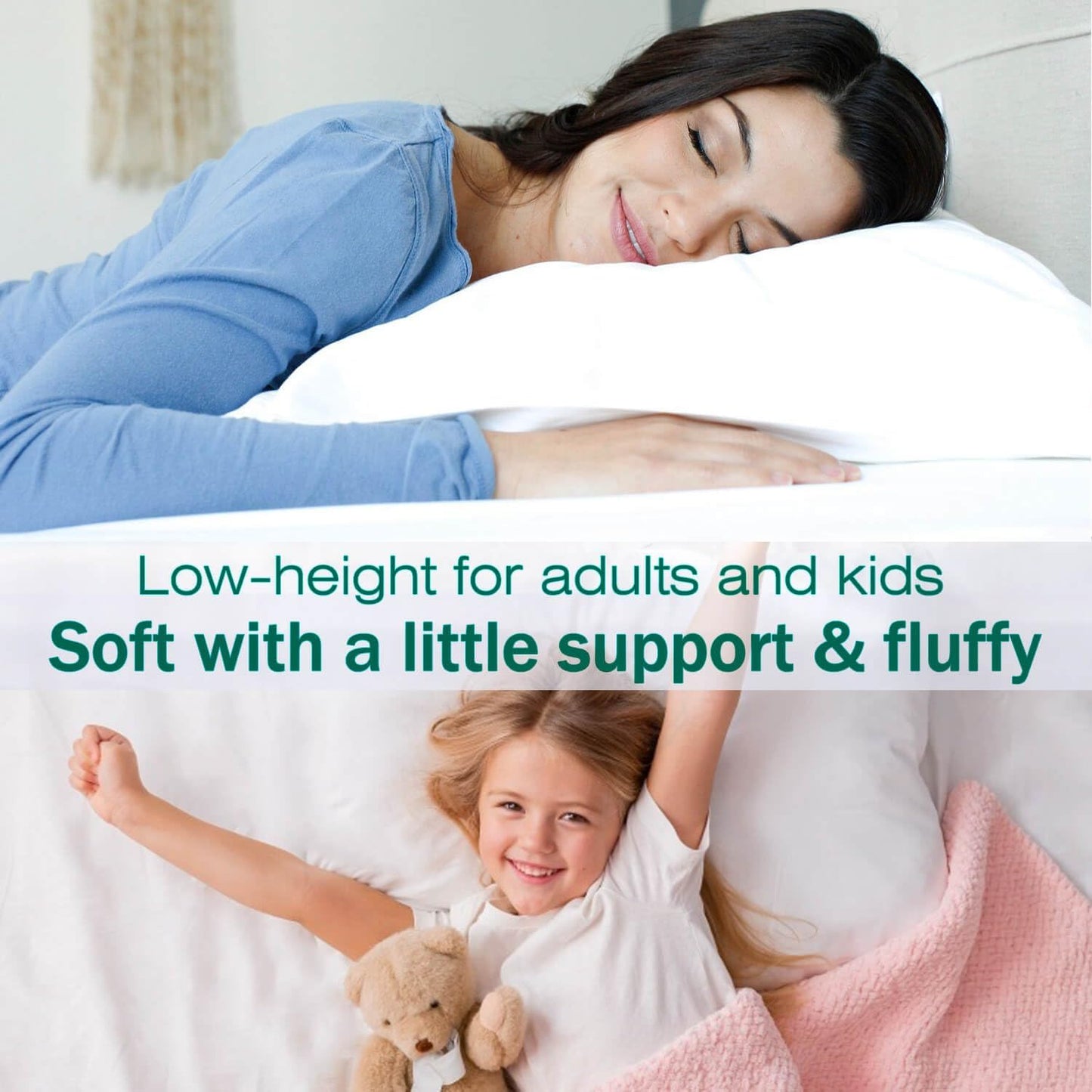 Squishy Flat Bed Pillows Standard Size Set of 2 Extra Soft Thin Pillow for Stomach Sleeping Adults Kids Back Sleeper Plush Fluffy White 20x26 inches