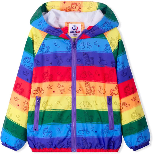WELAKEN Lightweight Jacket for Girls Kids & Toddler II Girls' Print Water-Resistant Jacket