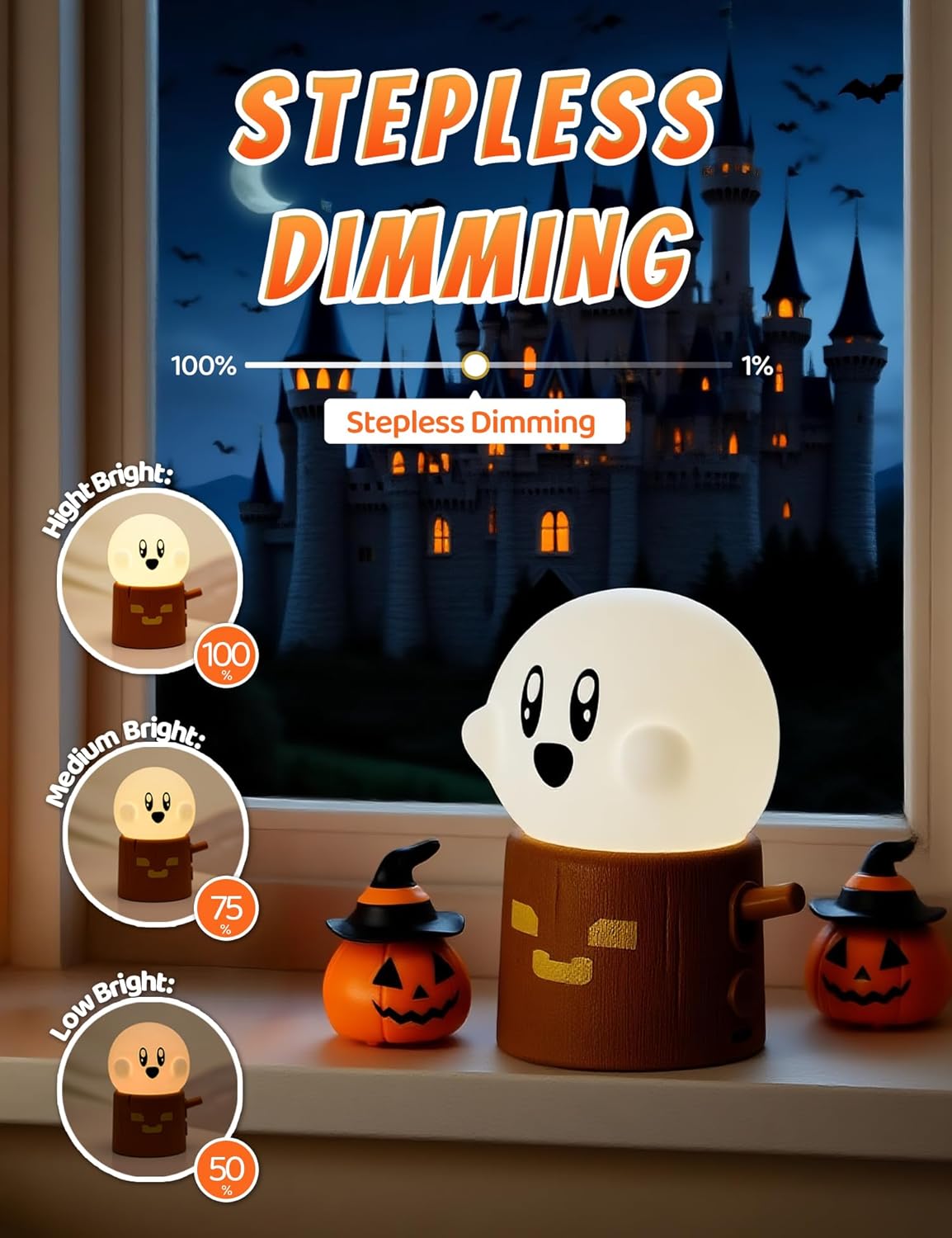 Ghost Stumps Lamp, Cute Ghost LED Night Light, Halloween Party Decorations Indoor, Halloween Centerpieces Decorations for Table, Shelf, Fireplace