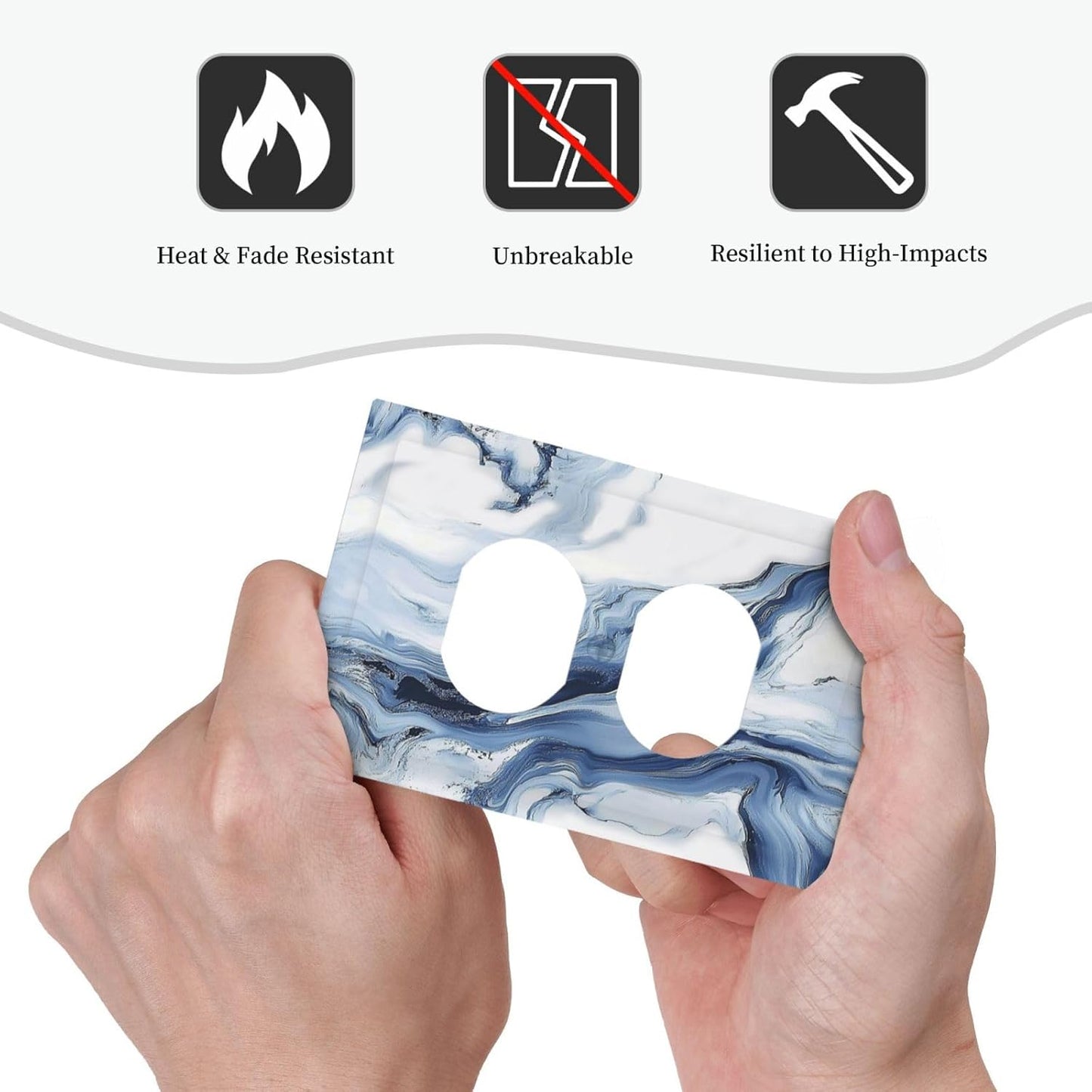Outlet Covers White Marble Navy Blue Line Fluid 1 Gang Duplex Light Switch Cover Decorative Switch Plates Electrical Receptacle Faceplate Wall Plate For Bathroom Kitchen Decor