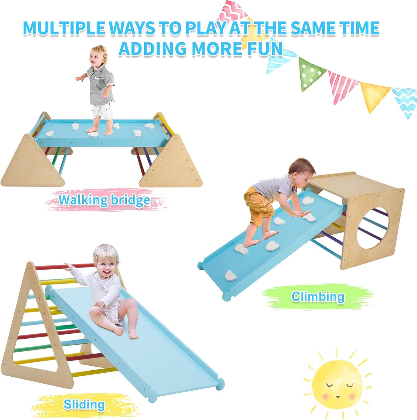 GOME Set of 7 Baby Triangle Climbing Gym Toys Indoor for Toddler Set, 1 Square and 3 Triangle Climber with 3 Ramp for Climbing Sliding and Walking, 7 in 1 Toddler Play Equipment for Indoor Playground