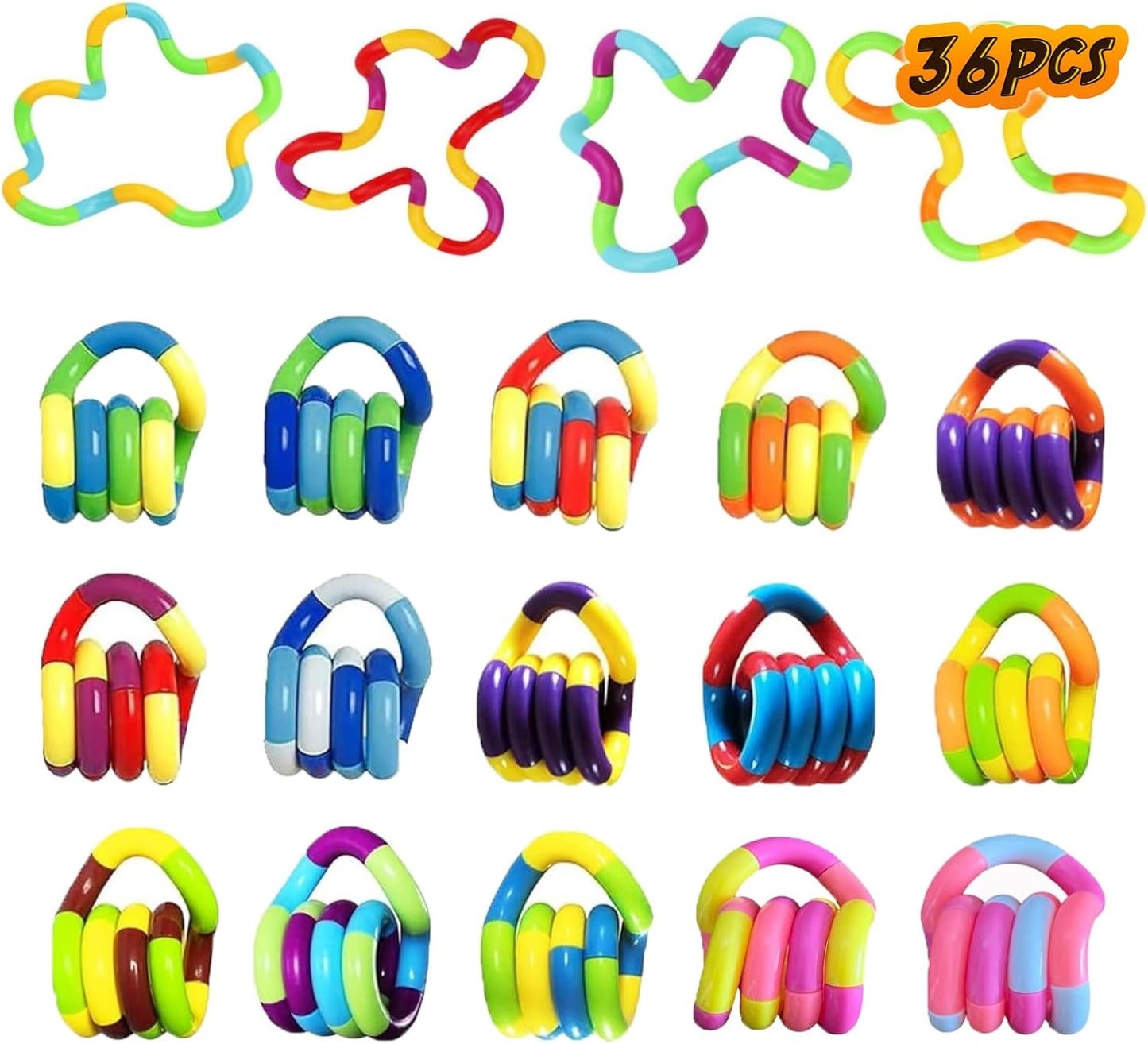 36PCS Random Multicolored Quiet Fidgets Toys for Unique Fidget Experience, Anti Anxiety Sensory Toys Combine into New Shapes,Brain Imagination Tools,Party Supplies