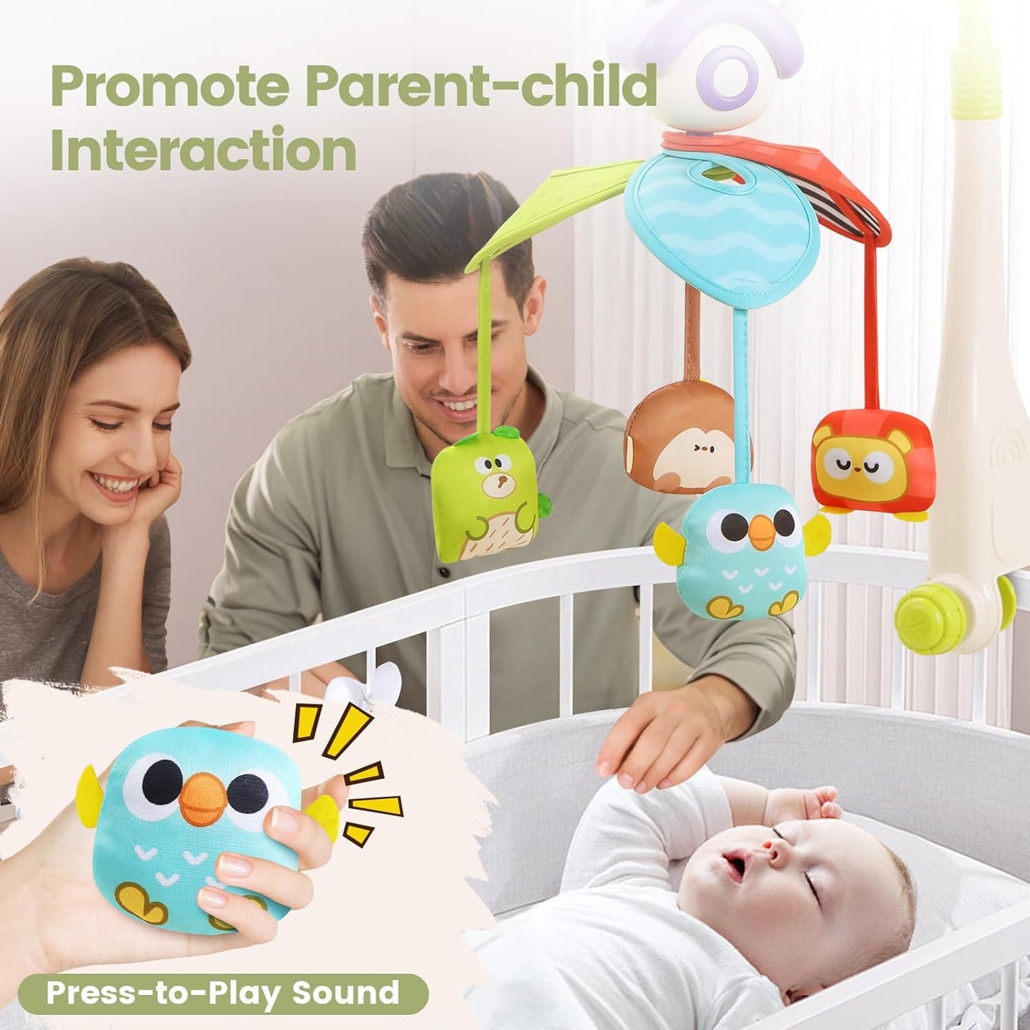 CUTE STONE Baby Crib Mobile with Music and Lights, Nursery Crib Mobile with Remote Control, Detachable Hanging Mobile for 3+ Months Newborn Babies, Fits Cribs and Strollers