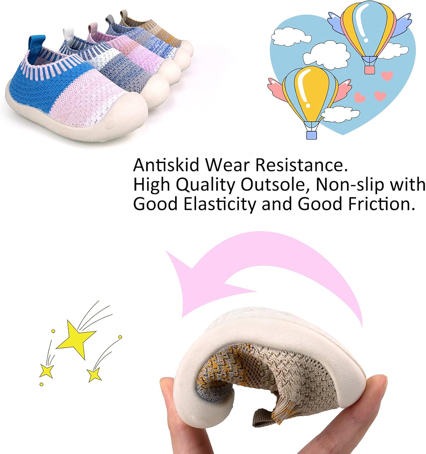 Baby First-Walking Shoes 1-4 Years Kid Shoes Trainers Toddler Infant Boys Girls Soft Sole Non Slip Cotton Canvas Mesh Breathable Lightweight TPR Material Slip-on Sneakers Outdoor