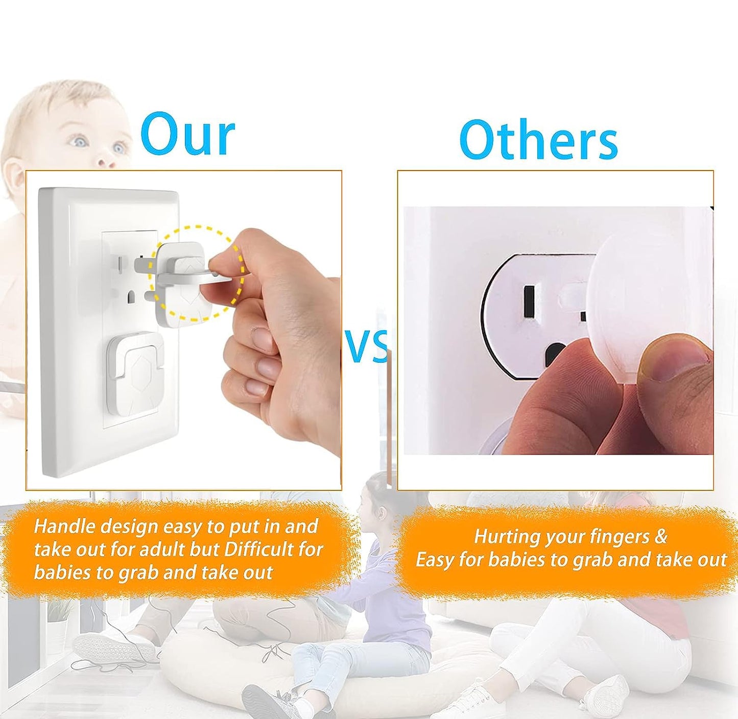 Outlet Covers Baby Proofing Plug - 60 Pack Socket Safety Plug Covers Electrical Outlets Cover Child Proof Protectors for Kids Home Safety 3-Prong Square with Handle Pull White Baby Essentials Items