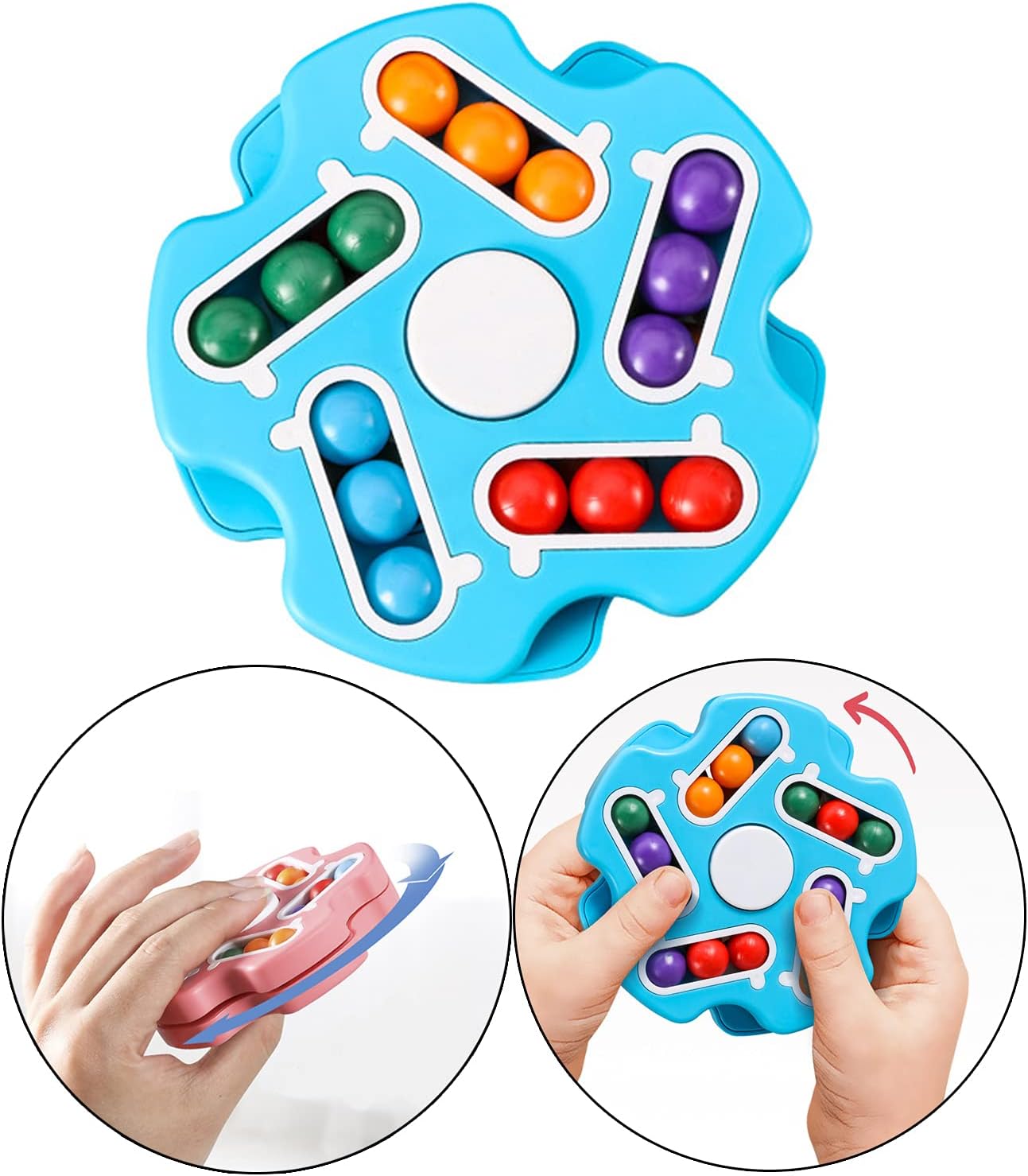 Fidget Toy Rotating Magic Bean Cube Spinner,Stress Relief Gifts Fidget Puzzles for Adults Kids,Anxiety Relief Learning & Education Toys,Double Flip Handheld Puzzle Cube Toys(Blue)