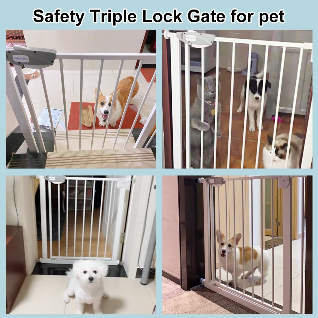 WAOWAO Triple Lock Baby Gate Extra Wide 67.32-72.04" Pressure Mounted Walk Through Swing Auto Close Safety Black Metal Dog Pet Puppy Cat for Stairs,Doorways,Kitchen