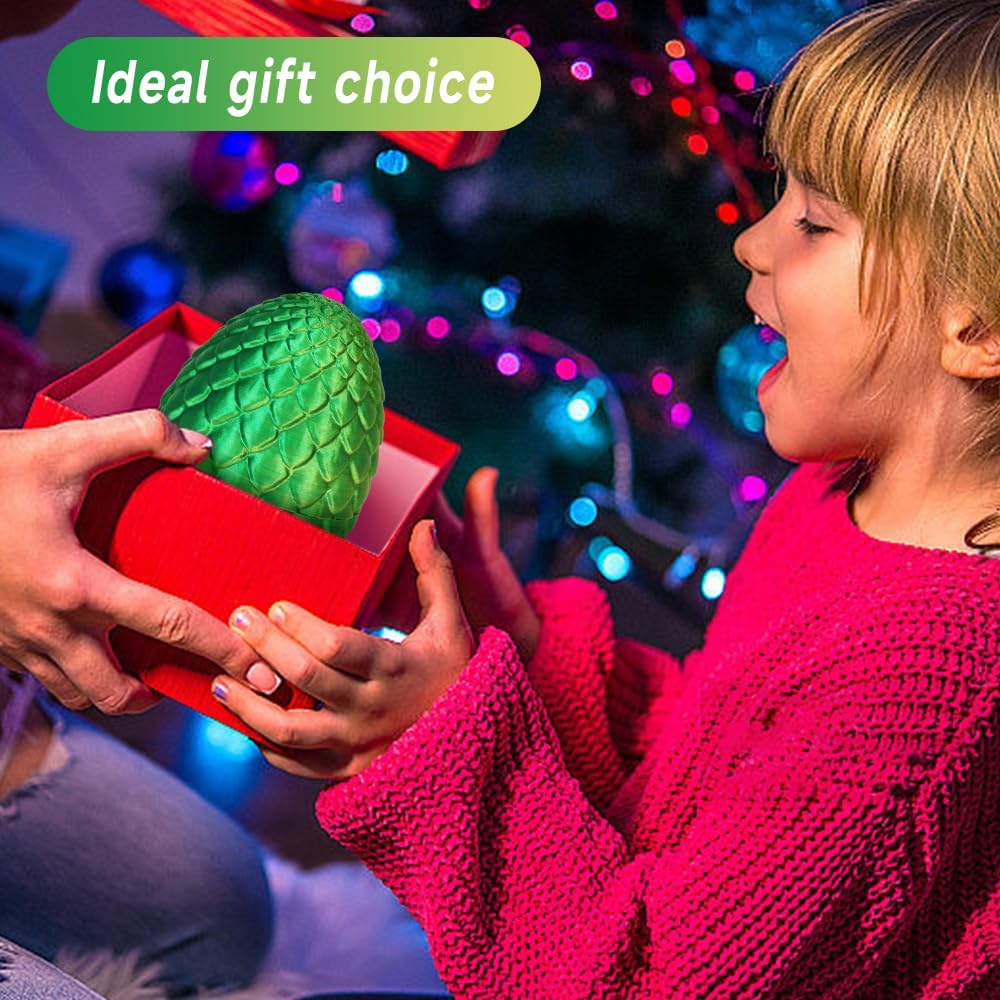 3D Printed Dragon Egg, Mystery Crystal Dragon Egg Fidget Toys Surprise, Articulated Crystal Dragon Eggs with Dragon Inside (Laser Yellow Green)