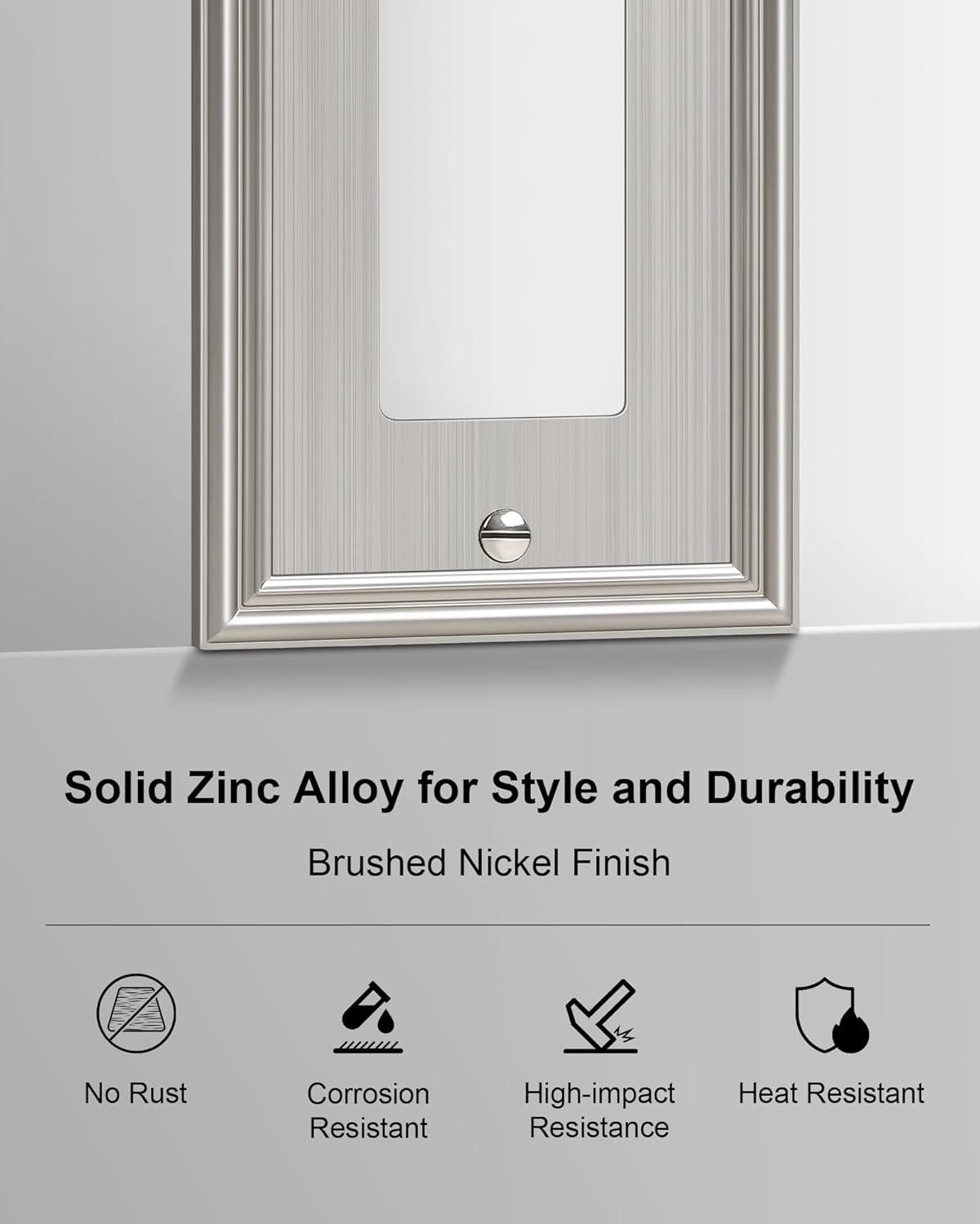 4-Pack Decorator Outlet Cover Plate, Brushed Nickel Decorative Switch Plates and Outlet Covers, Durable Zinc Alloy Wall Plates for Electrical Outlets, Receptacle, GFCI Outlet, Dimmer Switch