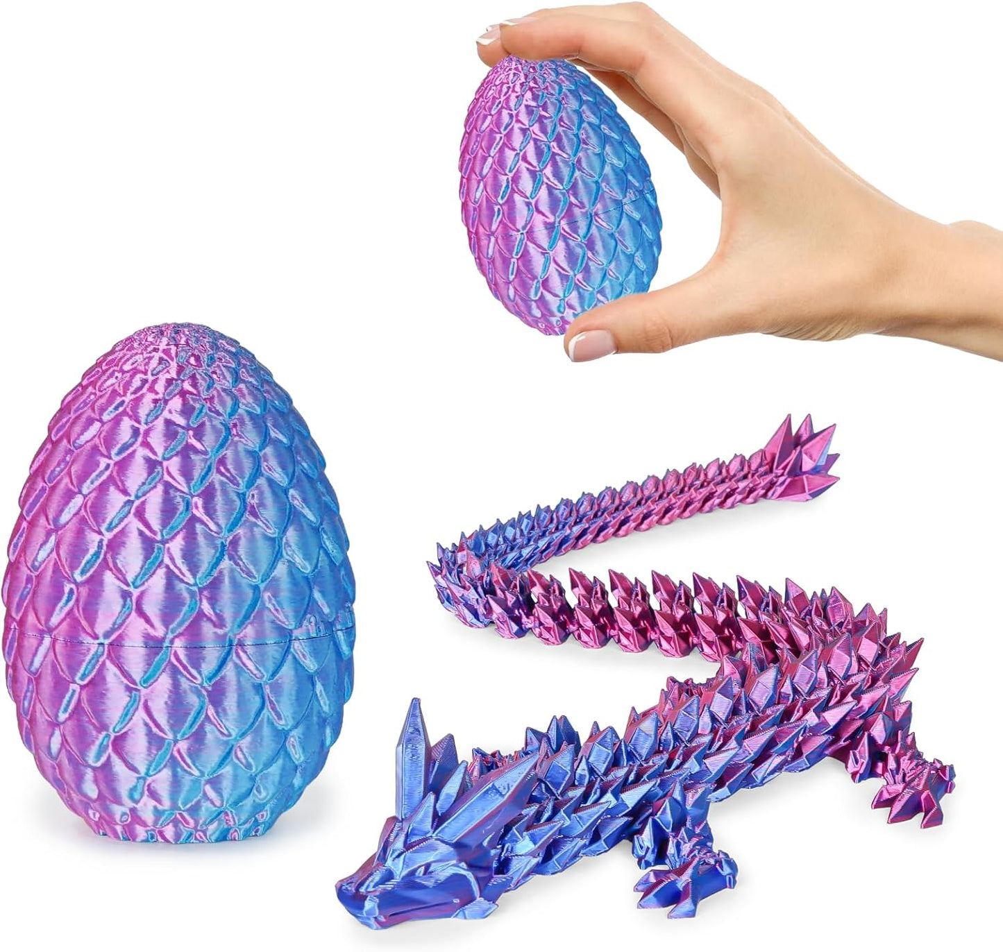 Small Dragon Eggs with Dragon Inside, 3D Printed Surprise Funny Gifts for Kids, Articulated Dragon Fidget Toys for Adults, Executive Desk Toys Office Room Décor (Gradient Light Purple-Red)