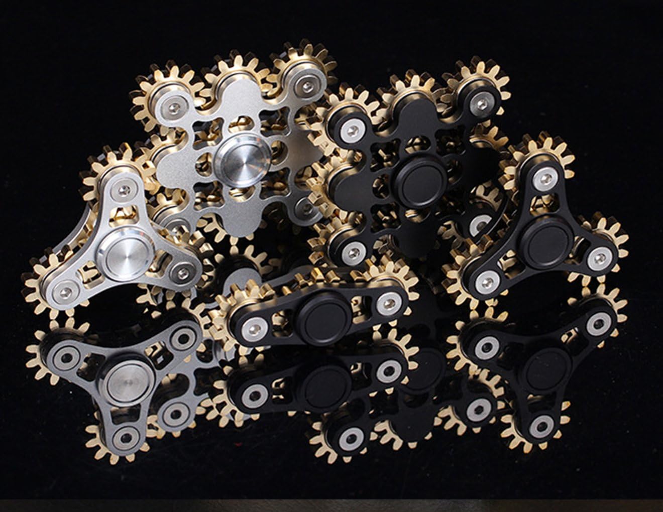 Pure Brass Fidget Spinner Gears Linkage Fidget Gyro Toy Metal DIY Hand Spinner Spins Long Time EDC Focus Meditation Break Bad Habits ADHD with Multiple Premium Bearings (9 Gears Black)