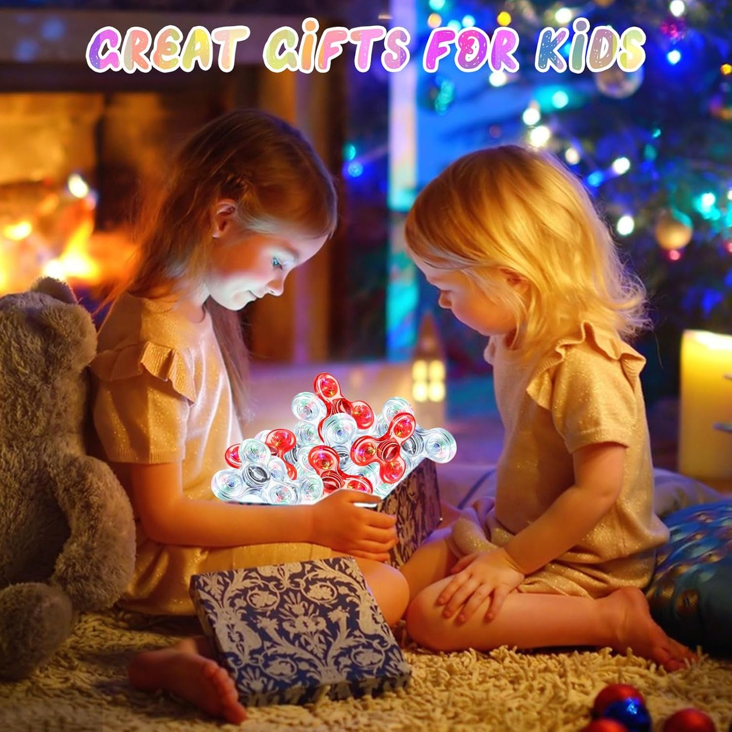 SCIONE 2Pack Fidget Spinners for Kids, LED Light up Sensory Fidget Toys for Kids Adults, Glow in The Dark Toys for Teens Boys Girls Halloween Classroom Prizes, ADHD Stress Anxiety Relief Fidgets