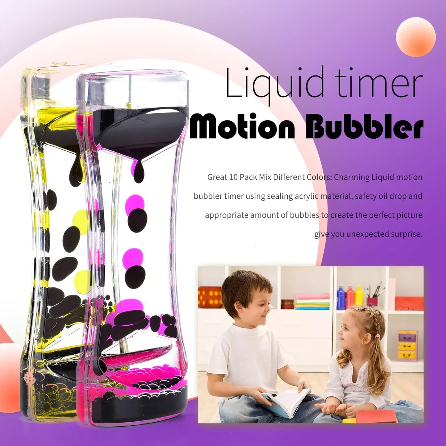 Liquid Motion Bubbler Timer Sensory Toys for Relaxation, Water Timer Fidget Toy for All Age, Motion Bubble Toy Sensory Play for Office Home (10, 10 Pack)