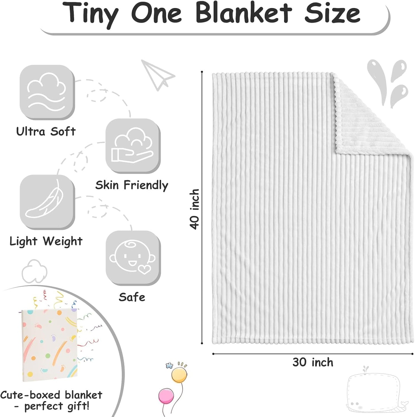 Soft Fleece Baby Blanket Ultra Cozy Grey Baby Blankets for Boys Warm and Lightweight Infant Toddler Newborn Receiving Gift with Reversible Stripes for Crib Stroller, 30x40 Inch, Light Grey