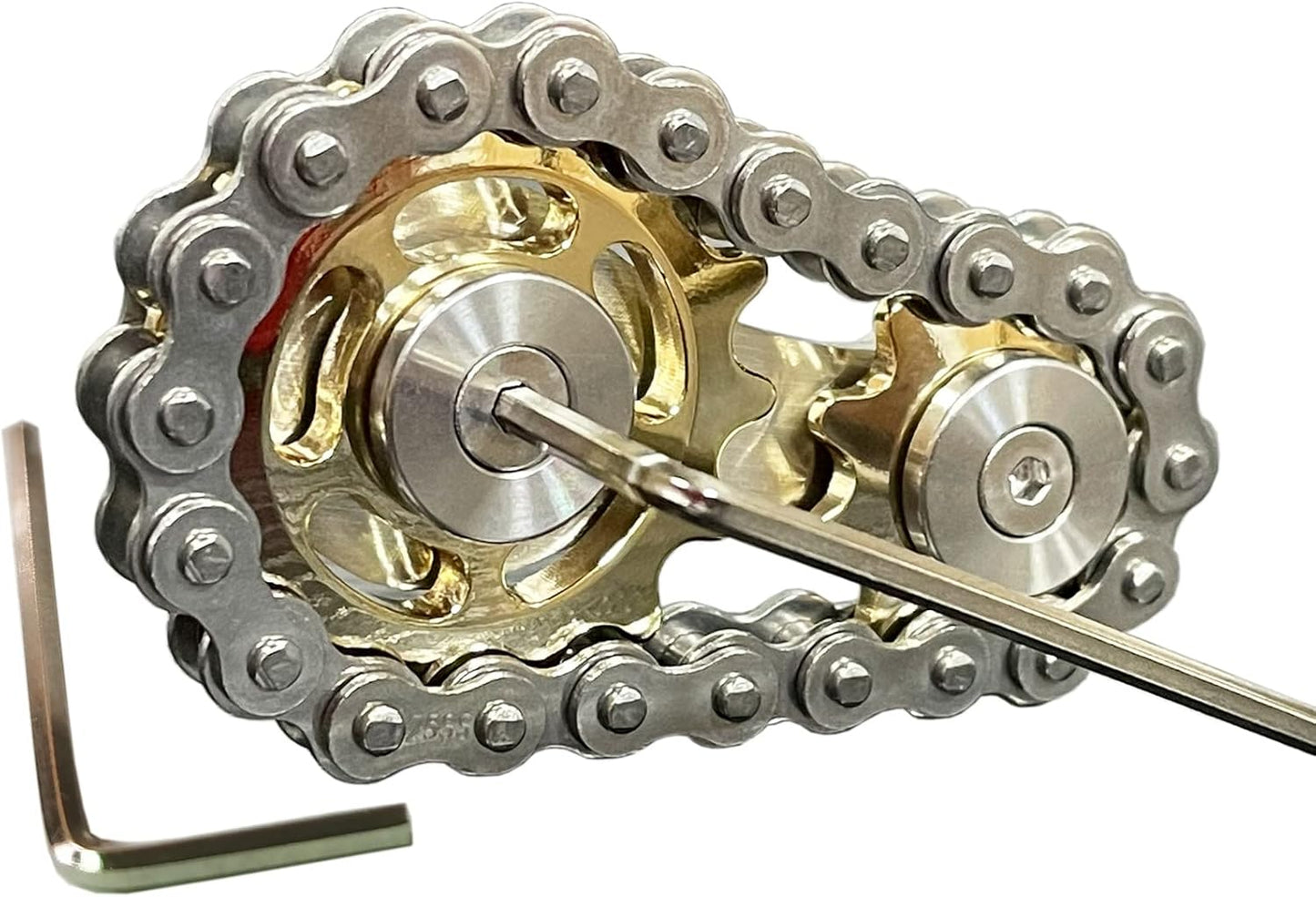 Sprocket Fidgets Chain Stainless Steel Fidget Cube Gears Linkage Bike Chain Novelty Fidget Block Kinetic Desk Toy Metal EDC Focus Meditation Break Bad Habits ADHD (Gold)