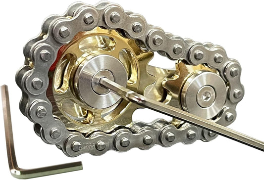 Sprocket Fidgets Chain Stainless Steel Fidget Cube Gears Linkage Bike Chain Novelty Fidget Block Kinetic Desk Toy Metal EDC Focus Meditation Break Bad Habits ADHD (Gold)
