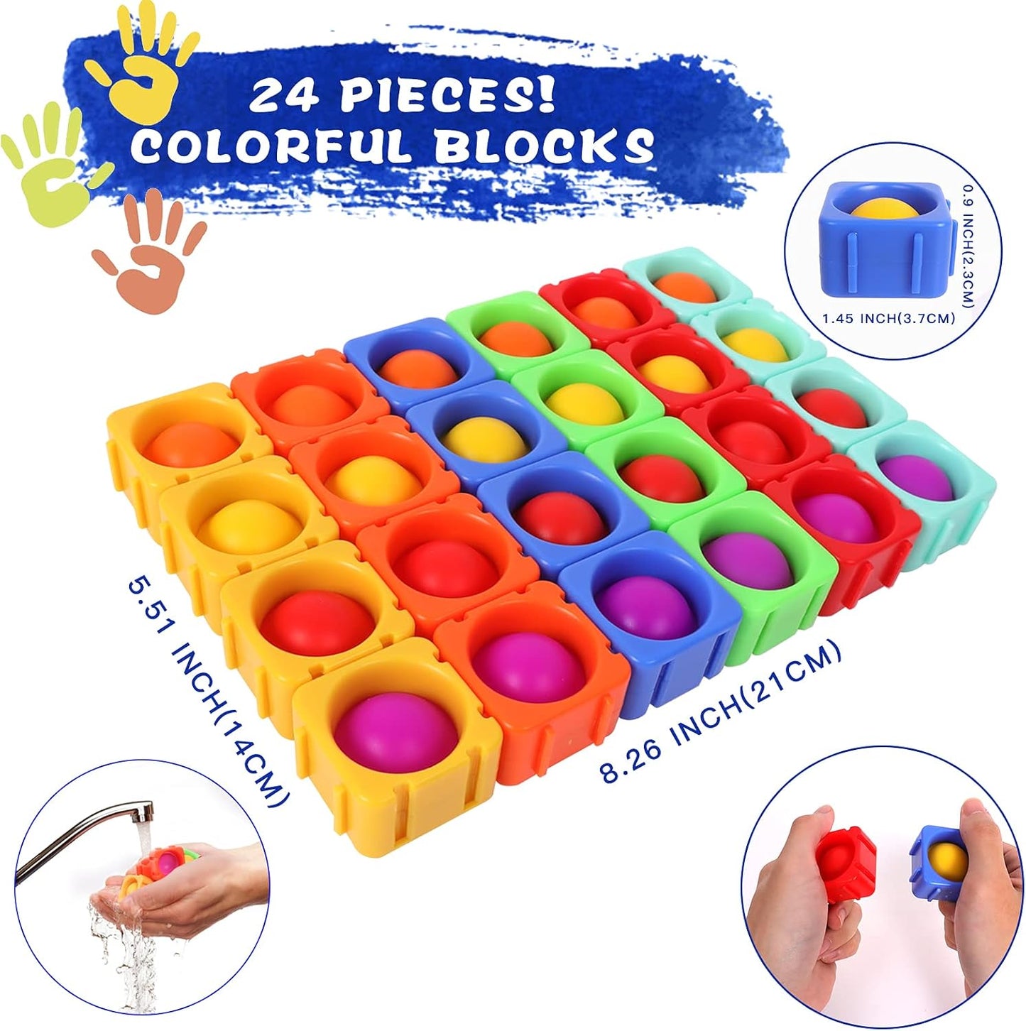 Pop Fidget Toys Bubble Sensory Toy Girl Boy 24Pcs Colorful Silicone Fidget Building Block Toy Set Autism Special Needs Stress Relief Kids Educational Dimple Fidget Packs Puzzle Toy Toddler Gift