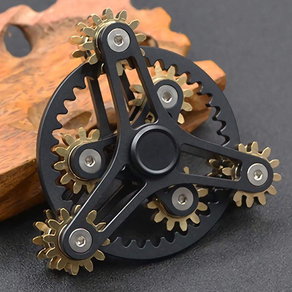 Pure Brass Fidget Spinner Gears Linkage Fidget Gyro Toy Metal DIY Hand Spinner Spins Long Time EDC Focus Meditation Break Bad Habits ADHD with Multiple Premium Bearings (13 Bearings Black)