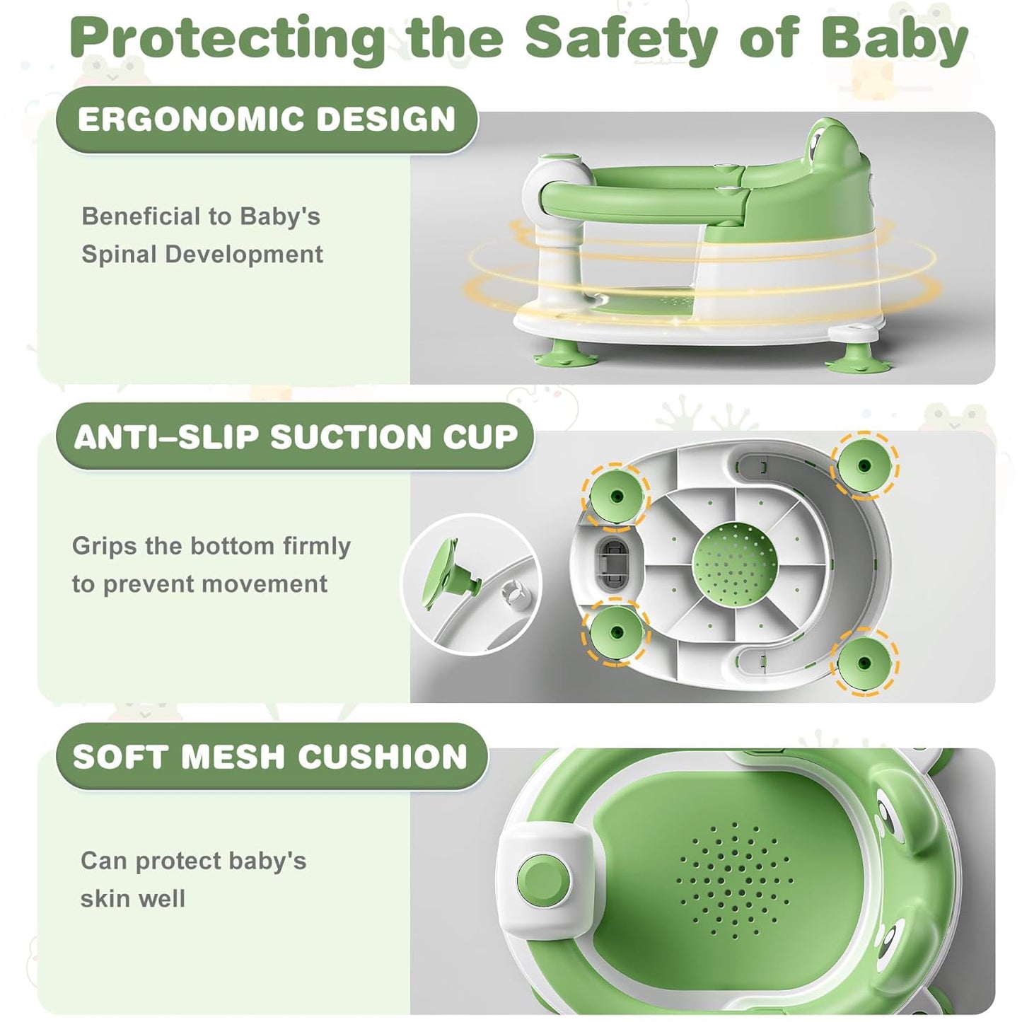 Baby Bath Seat for Babies 6 Months & up Non-Slip Toddler Bath Seats for Sitting Up Infant Bathtub Chair with Suction Cups and Soft Cushion for Baby Shower Tub Seat