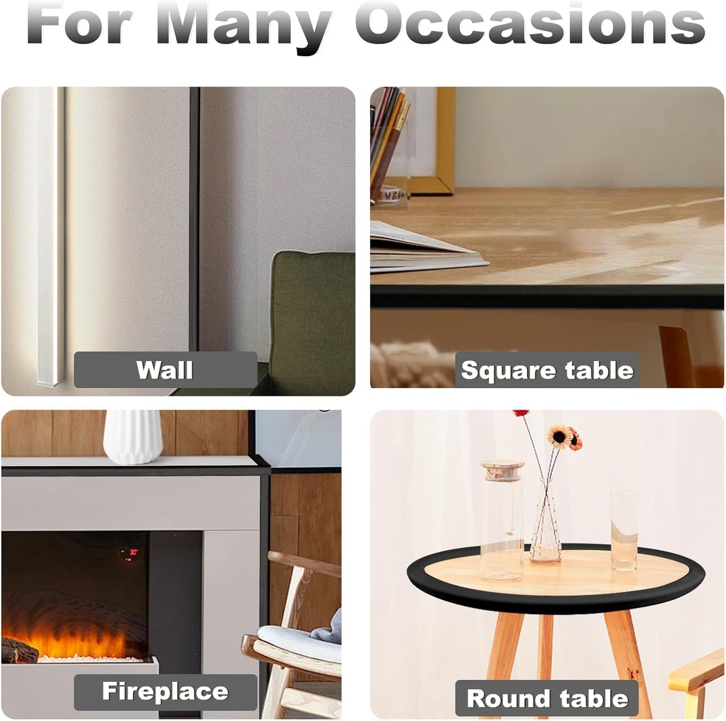 Baby Proofing Edge and Corner Guards, 2 Pack Safety Furniture Bumper with 3M Double-Sided Tape, Child Corner Protector for Fireplace, Table, Stair, Cabinet (Black)