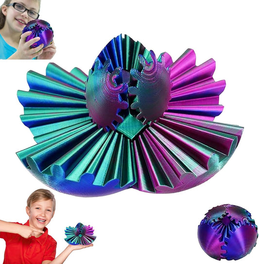 Gear Ball 3D Printed gear sphere fidget Rotating Ball Cube Gadgets, gear sphere ball for Work or Travel Stress Toys Gear fidget toys, Stress and Anxiety Relief Gear Toys(Blue violet green, 8CM/3.15in)