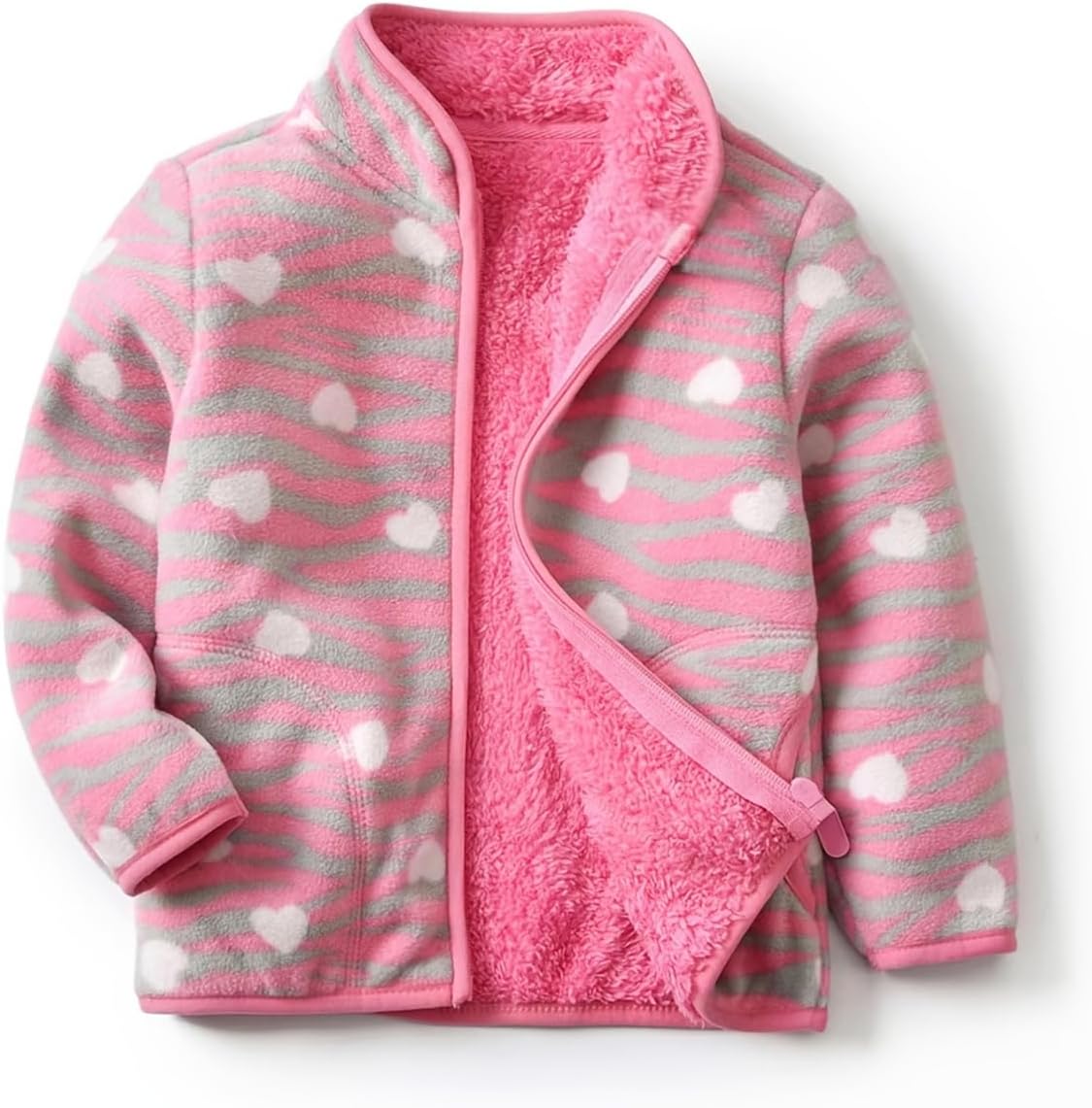 Kids Printed Polar Fleece Jacket Toddler Baby Boys Girls Autumn Winter Warm Sherpa Lining Outerwear Soft Lightweight