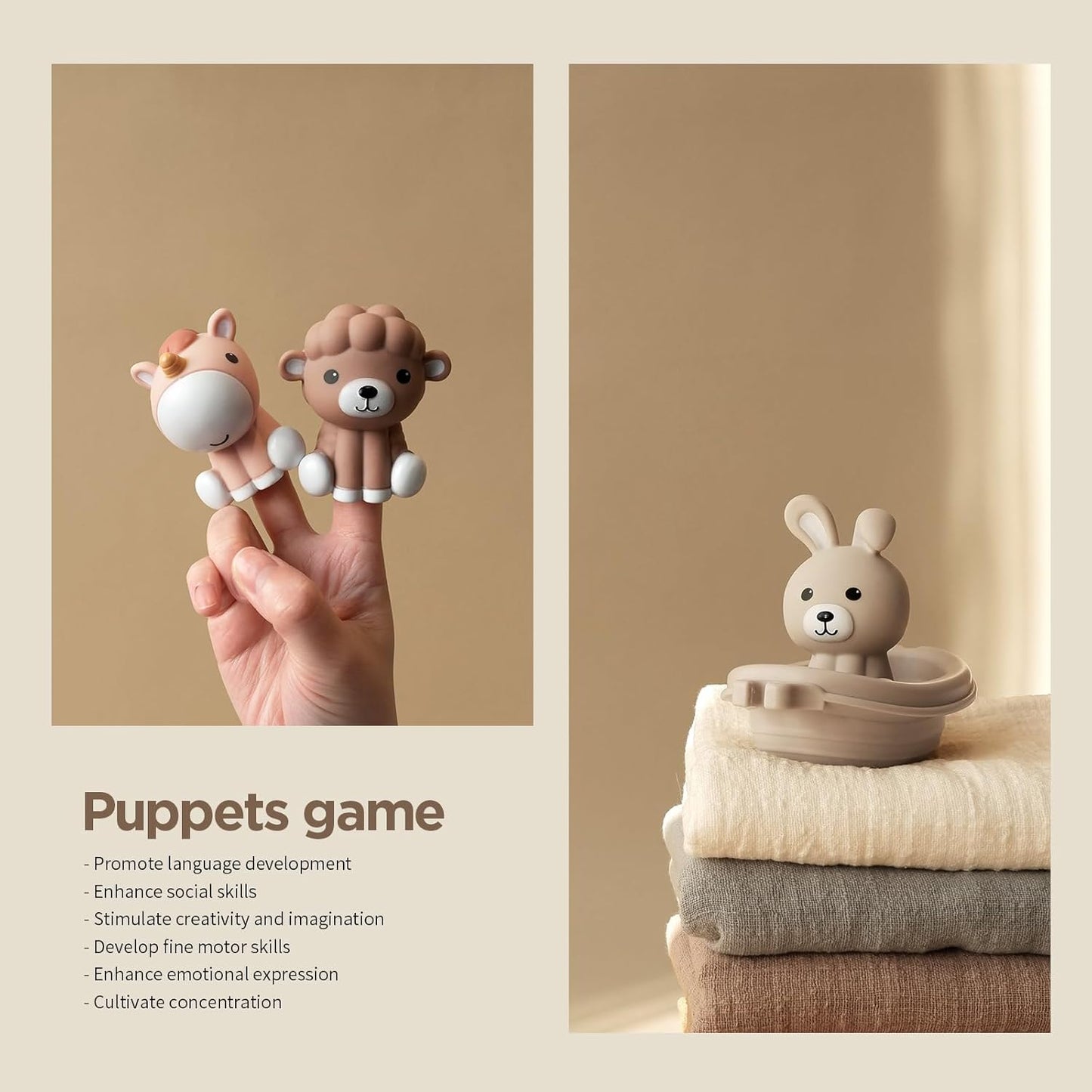 Nueplay Bathtub Toys for Toddlers 18M+，Baby Bath Toys with Animal Finger Puppets，Stackable Boat Train，Gift for Baby & Toddlers Set of 6