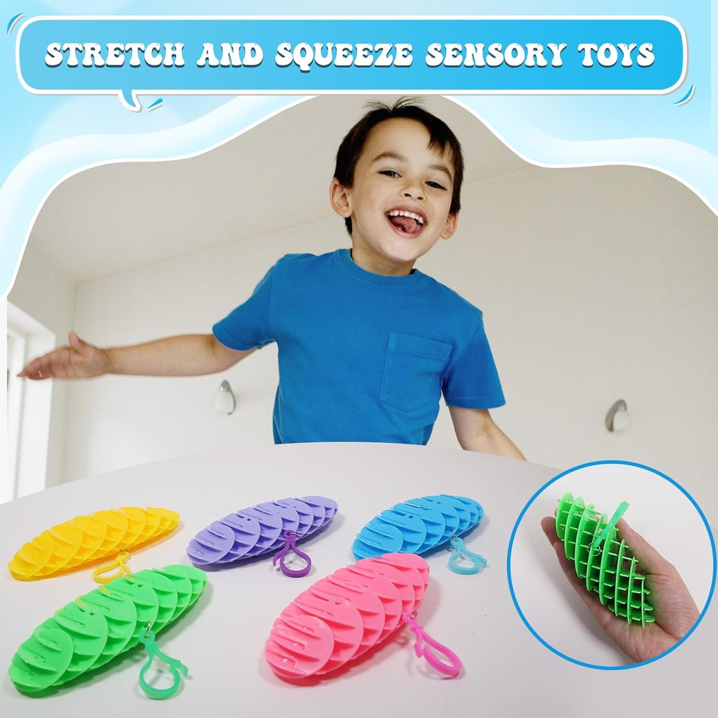 Hanging Decoration Style Elastic Worm Fidget Toy, Stretch and Squeeze Fidget Worm Sensory Toys for Kids,Gifts Stress and Anxiety Relief Calming Fidgets Desk Toys for Adults,Exercise Wrist (Green)