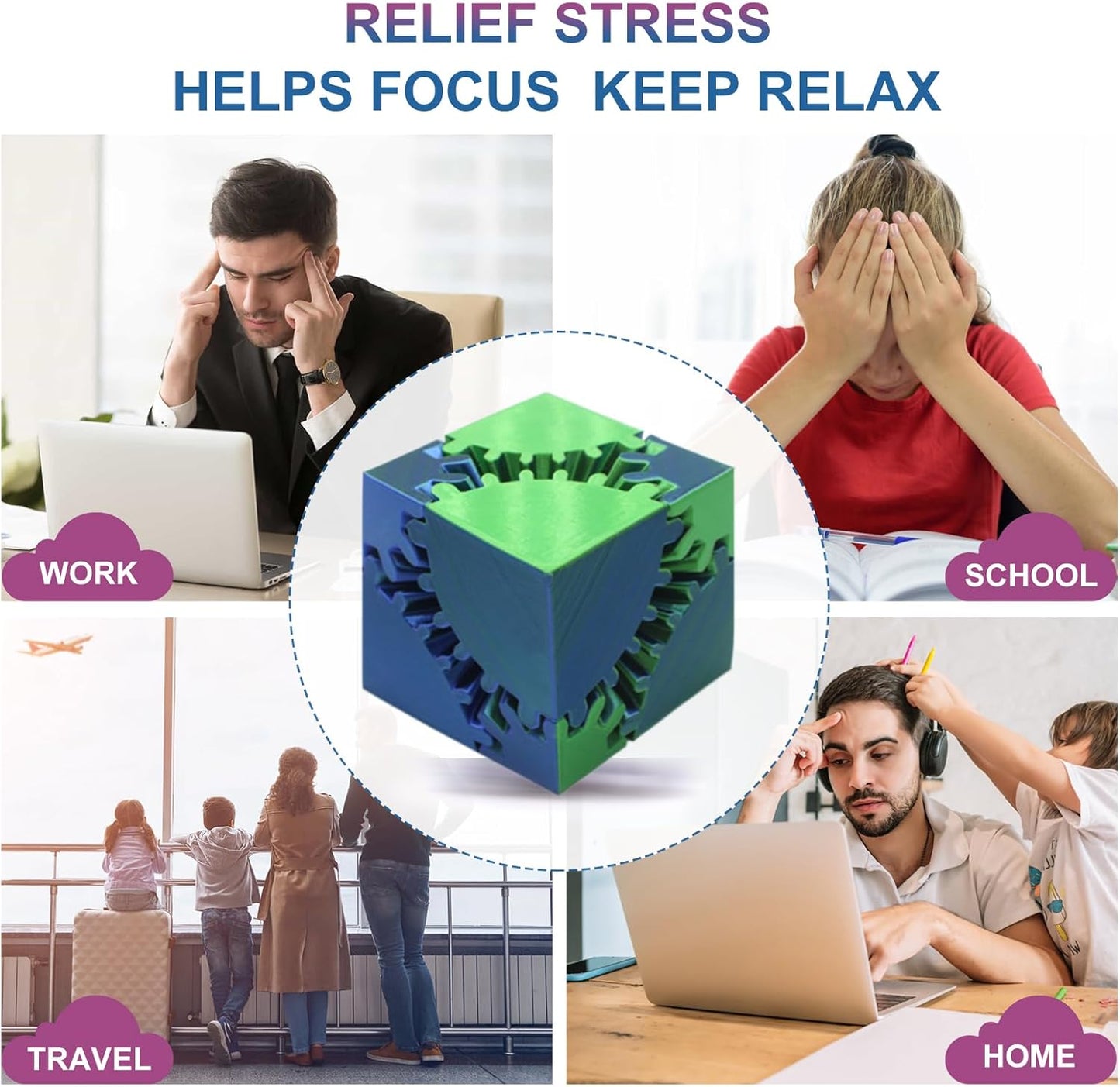 Gear Sphere Gear Cube 3D Printed Gear Ball Spin Cube Fidget Toy Relieving Stress & Anxiety, Fidget Cube GearSphere Desk Toy, Whirling Wonder Fidget for Sensory and Autism (Laser Blue Green)