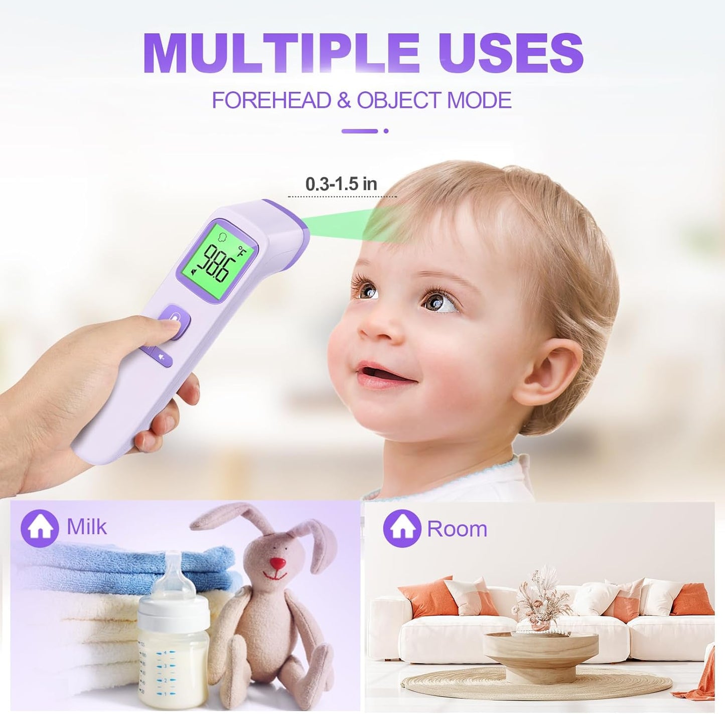 No-Touch Thermometer for Adults and Kids, Digital Accurate Baby Thermometer with Fever Alarm, 1 Second Fast Result, Easy to use, 2 in 1 Mode (Purple)
