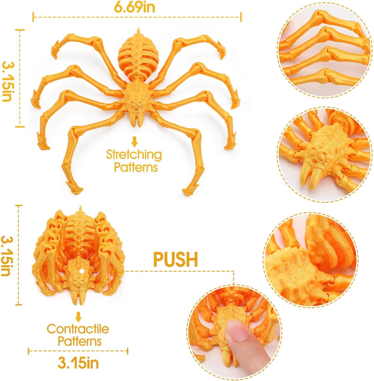 3D Printed Spider Fidget Toys, 1 Pack Articulated Fake Spider Figures Party Favors for Birthday Halloween Christmas, Stress Relief Desk Toys for Classroom Office Home (Silk-Gold)