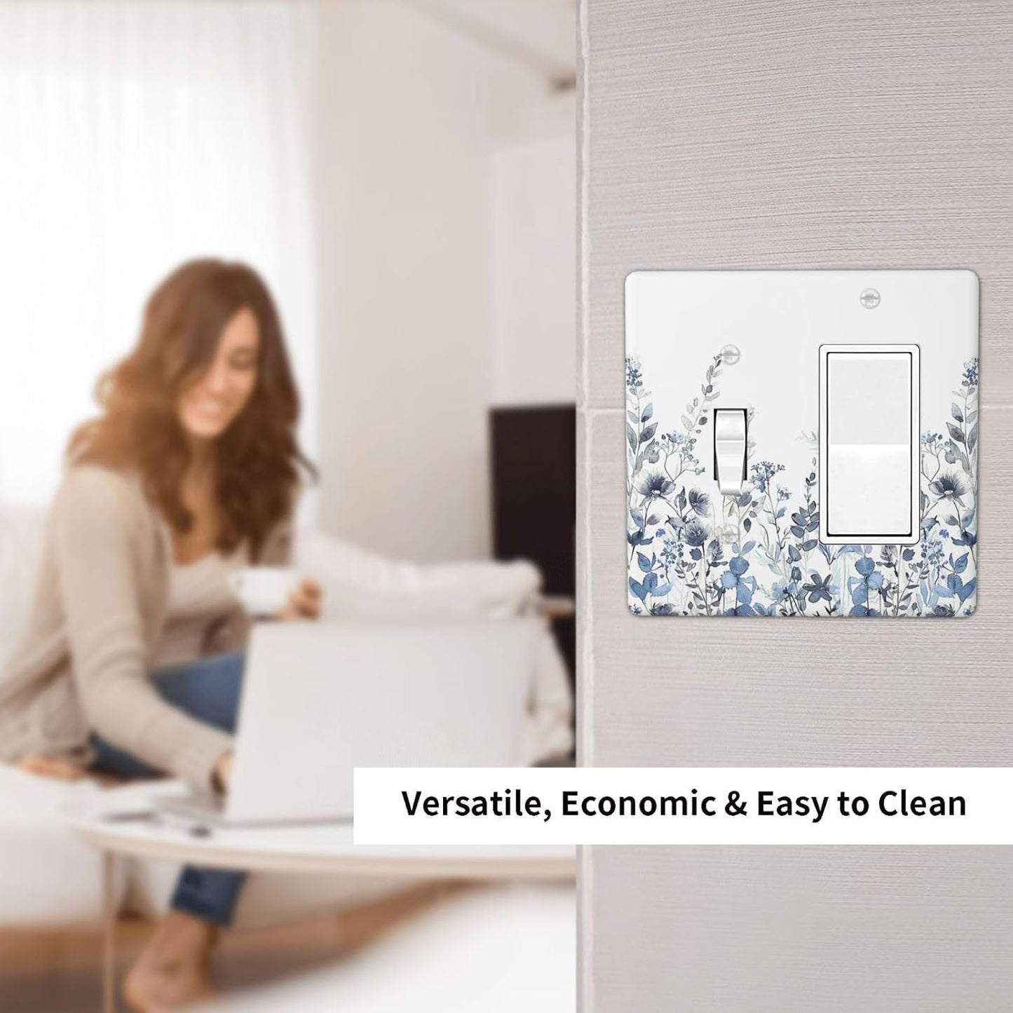 Outlet Covers Light Blue Watercolor Leaves Plant With Floral 1 Toggle 1 Rocker Combination Decorative Wall Plate Electrical Switch Plates Light Switch Cover Plate for Bedroom Bathroom Decor