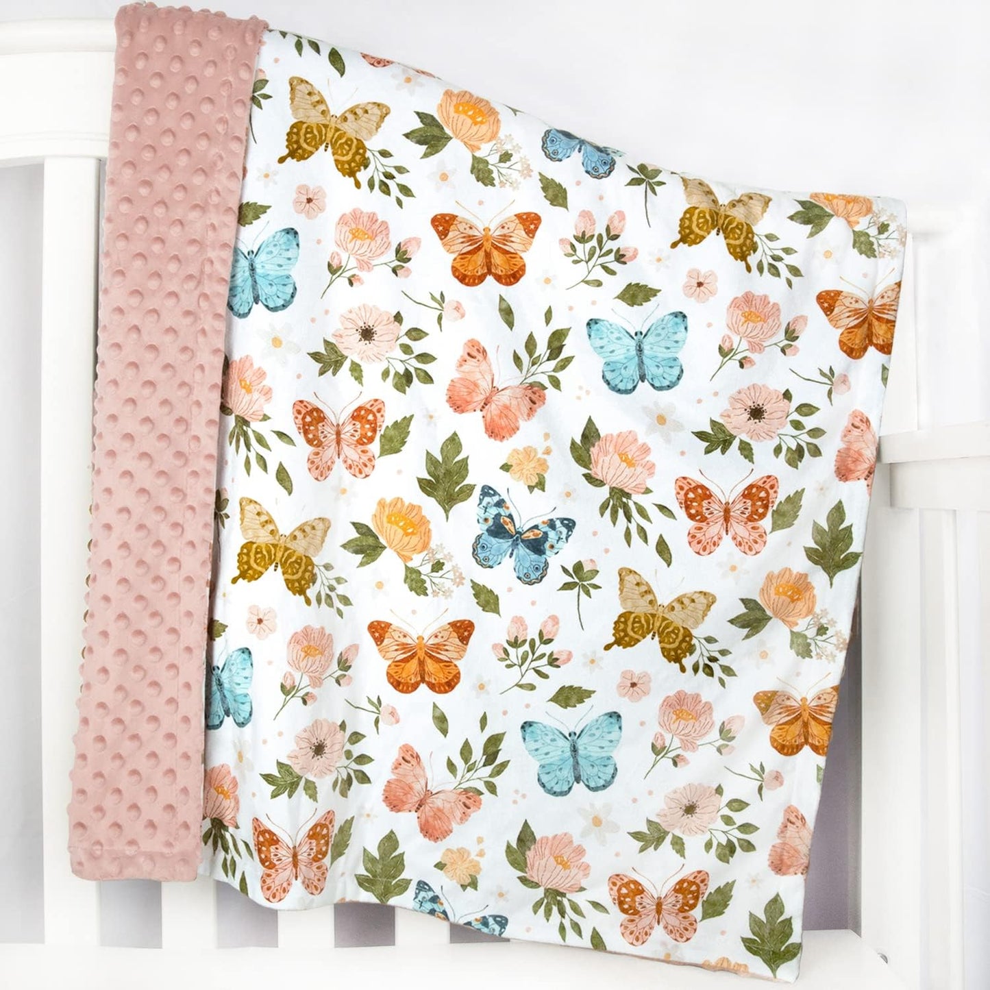 HOMRITAR Floral Baby Blanket for Girls Soft Comfy Minky Toddler Blanket with Double Layer Dotted Backing, Beauty Butterfly Printed Bed Blankets for Nursery Crib Decor 30 x 40 Inch (75 x 100 cm)