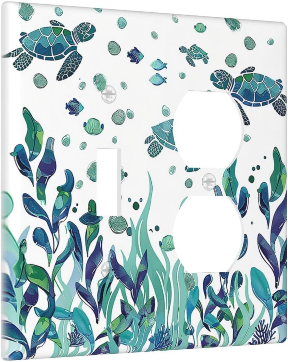 Wallplates Vibrant Turtle Seagrass Watercolor Painting 1 Toggle 1 Duplex Switch Plate Electrical GFCI Faceplate Decorative Light Switch Covers for Bathroom living Room Decor