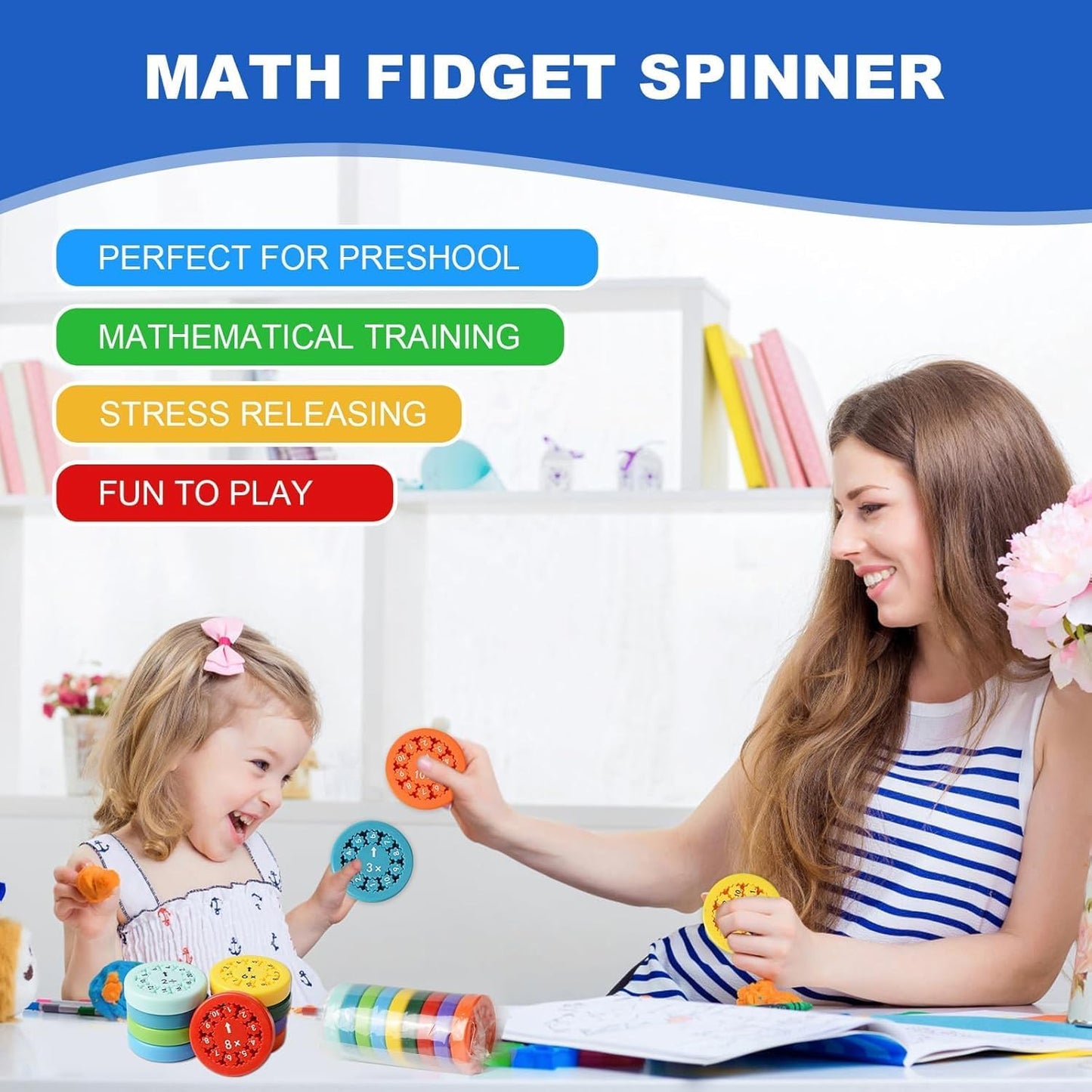 Math Fidget Spinners, Math Fidget Toy Multiplication for Kids, Math Facts Fidget, Learning Multiplication and Division Education Toys for Kids, Math Game for Home School Classroom Prizes(9pcs)