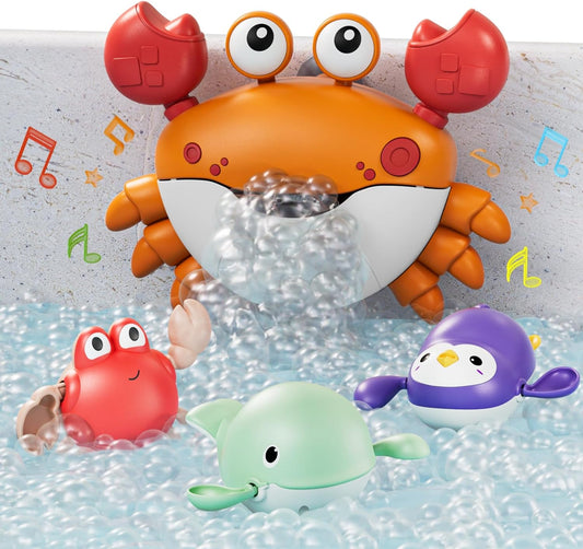 TUMAMA Baby Bath Toy,Bath Bubble Maker Machine with Music,3 Bathtub Wind-Up Toys,Crab Shower Water Toy for Toddlers Kids Boys Grils (Orange)