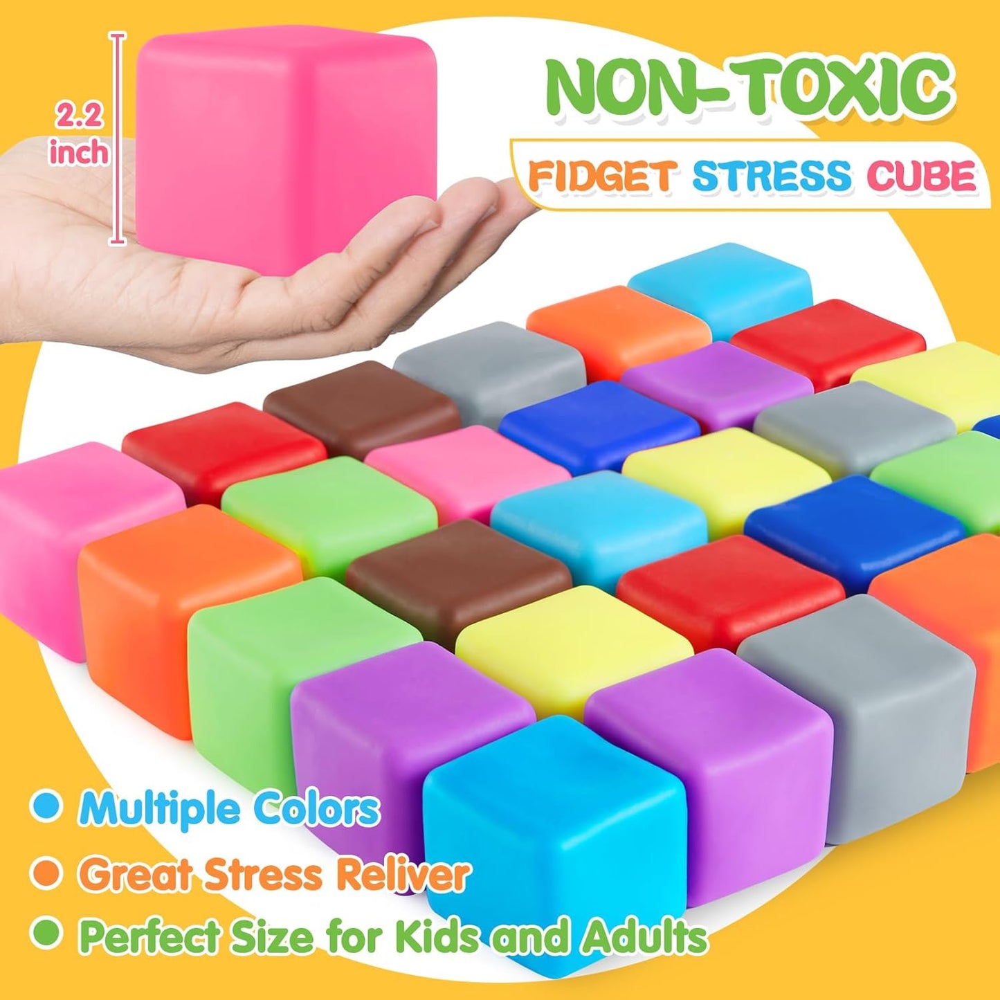 Fidget Toys Stress Cube, 24Pcs Stress Balls Bulk for Kids and Adult, Slow Rising Stress Ice Cube Stress Balls, Dough Stress Balls Soft Fidget Squishy Toys for Anxiety Relief, Square Ball (24PACK)