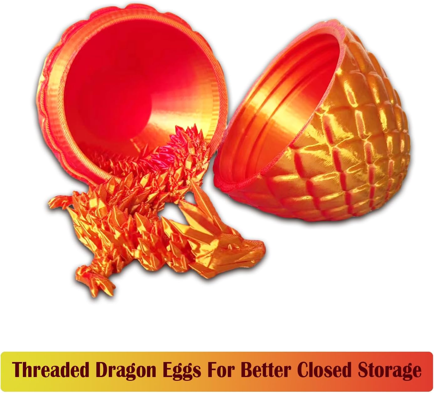3D Printed Dragon Egg, 3D Printed Articulated Dragon Eggs with Dragon Inside, Crystal Dragon Fidget Toy, Adults Fidget Toys, Mystery Dragon Egg for Autism and ADHD（Laser Red Mini）