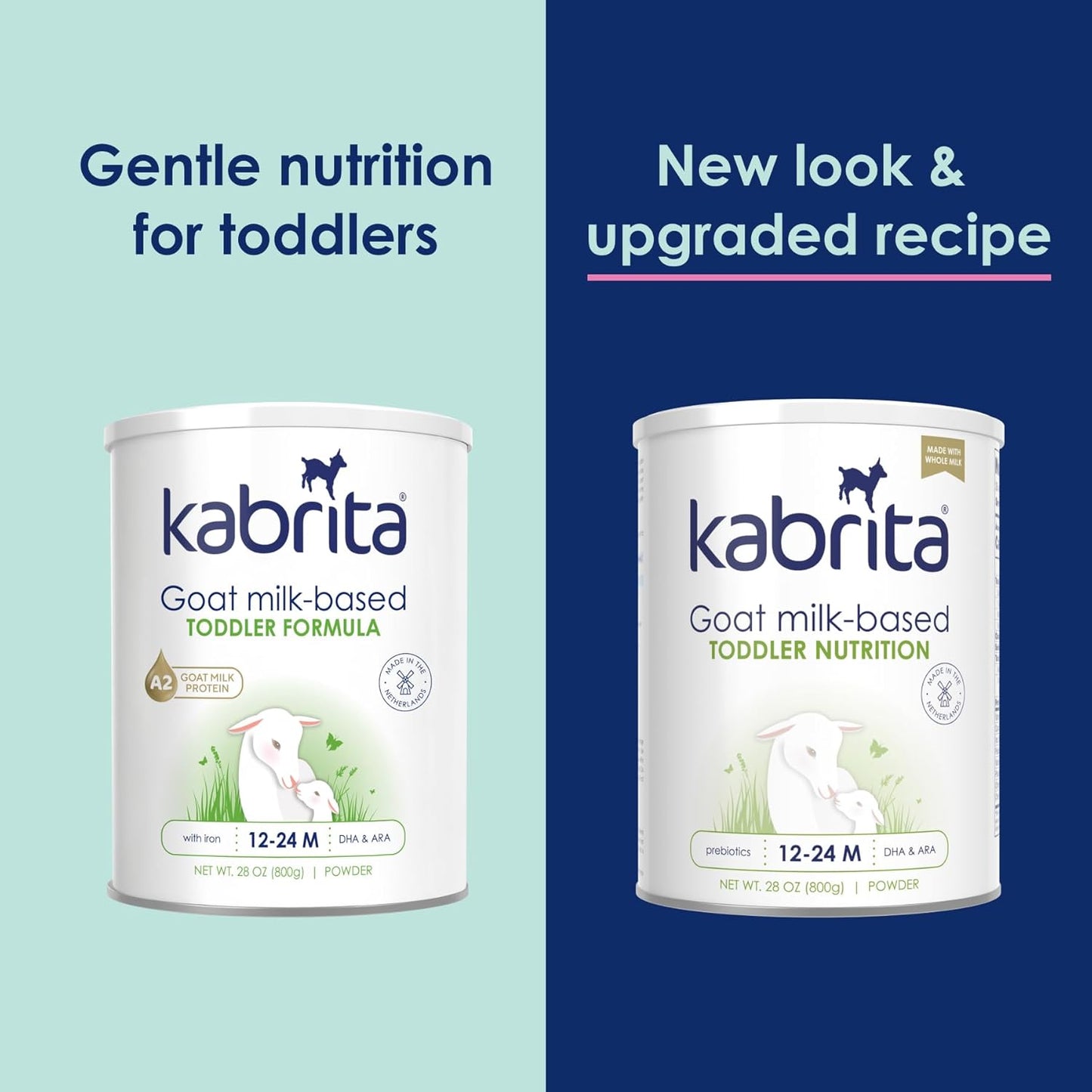 Kabrita Goat Milk Toddler Nutrition, 12-24 Months - Easy to Digest, Contains Vitamin D, Calcium, Iron, DHA, Non-GMO - Gentle on Sensitive Tummies - Supports Gut Health & Sleep - 28oz.