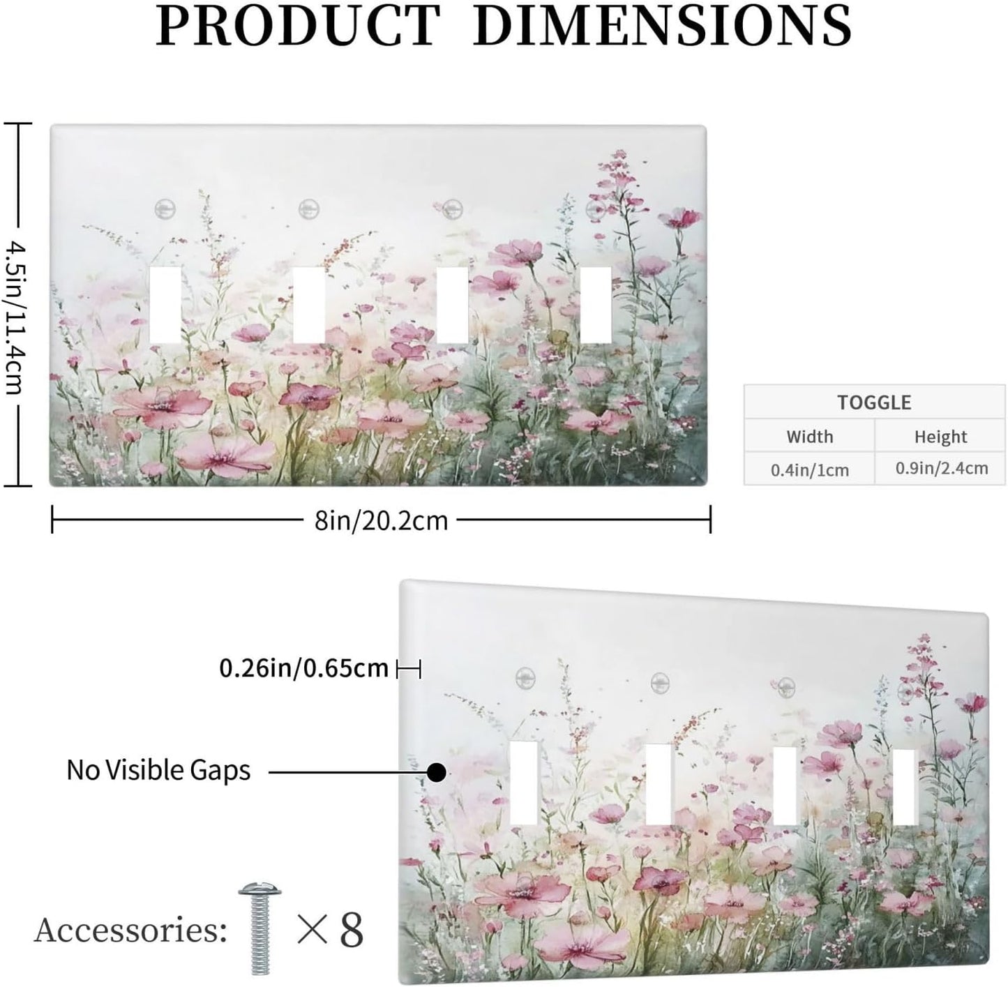 Light Switch Covers Wildflower Botanical Watercolor Floral Quad Toggle Electrical Faceplate 4 Gang Wall Plate Decorative Switch Plates For Bed Room Living Room Decor