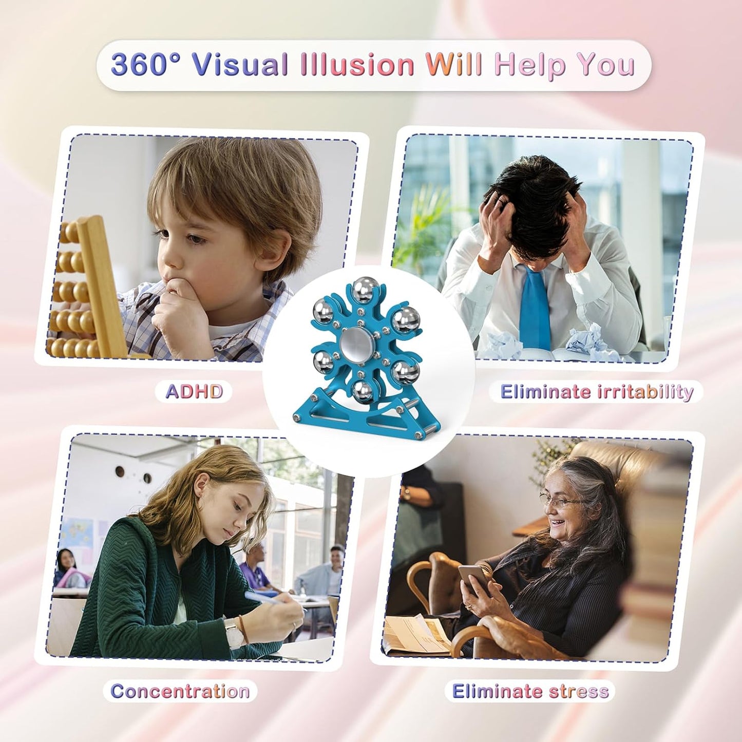 Desk-Fidget-Toys Ferris-Wheels-Spinner: Metal Kinetic-Fidget-Spinner 4mins, EDC-Toy Cool-Gadgets for School Office Christmas, ADHD Tools Gift Cool-Stuff Stress Relief Gift for Kid Children Teen Adult