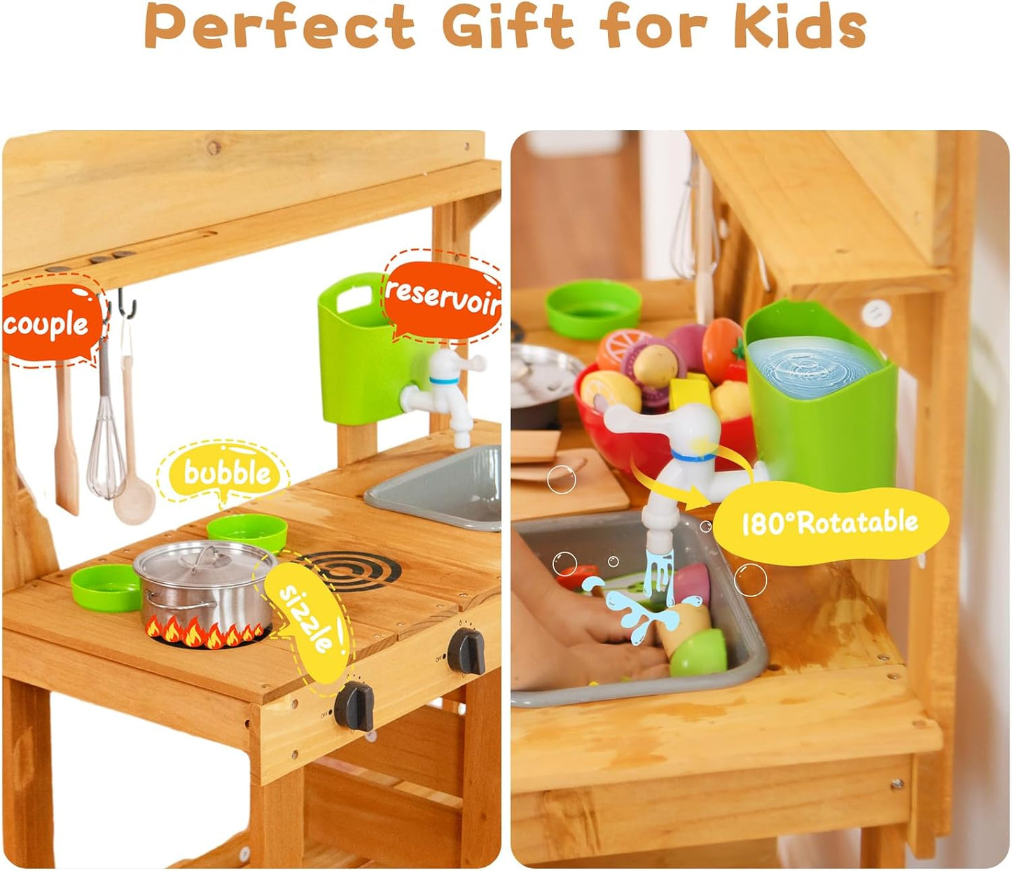 Aoparts Mud Kitchen, Play Kitchen, Kitchen Accessories and Garden Sink, Kids Outdoor Kitchen Playset with Faucet, Mud Kitchen for Kids Outdoor