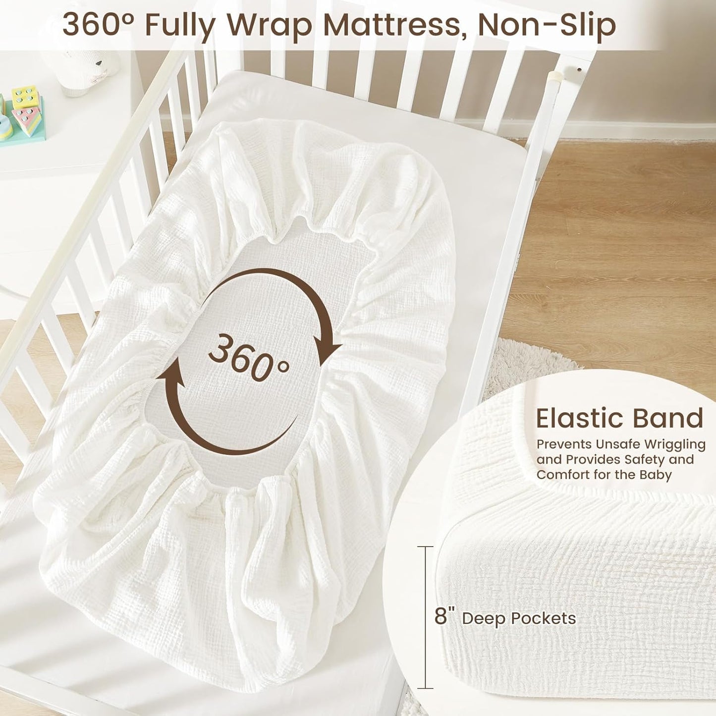 david's kids Muslin Crib Sheets for Boys Girls, 2 Pack 100% Cotton Soft Breathable Fitted Baby Sheet Set, 28x52 Inch Fits Standard Crib and Toddler Mattresses, Snow White & English Rose