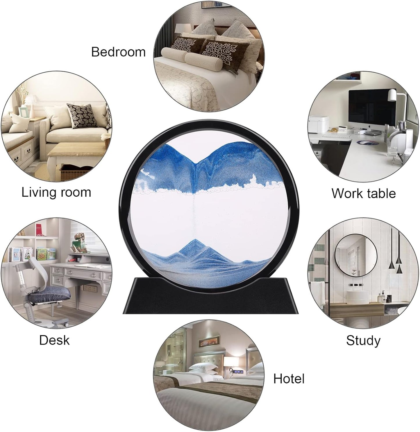 QLKUNLA Moving Sand Art Picture Liquid Motion 3D Deep Sea Sandscape in Motion Display Flowing Sand Frame Relaxing Desktop Home Office Work Decor Art Toys (7 inch, Blue)