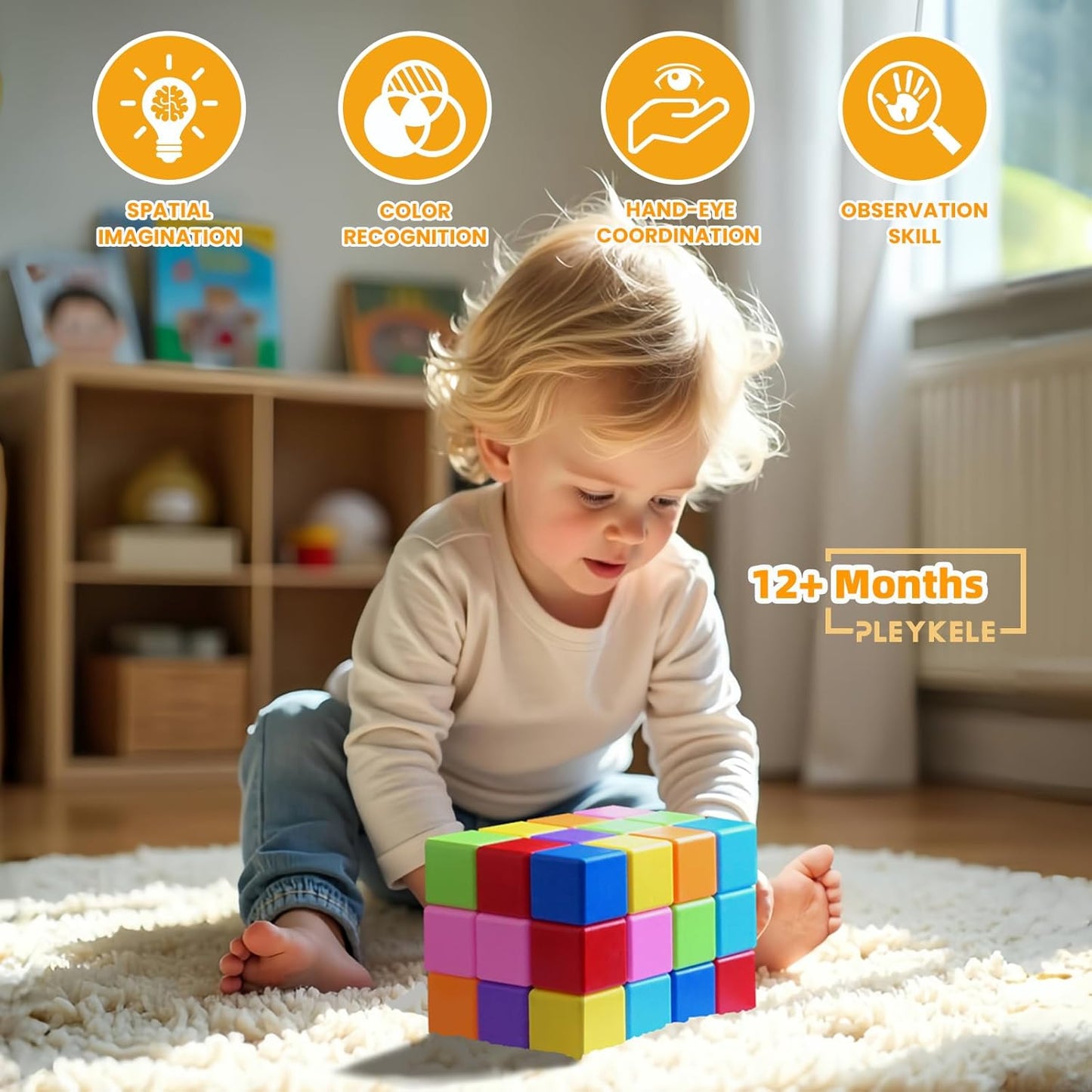 Large Magnetic Building Blocks in 8 Colors, 1.65 Inch Magnet Cubes for Sensory Education, STEM Learning Stacking Toys for Toddlers, 1 2 3 Years Old Boys & Girls Birthday Gifts (16PCS)