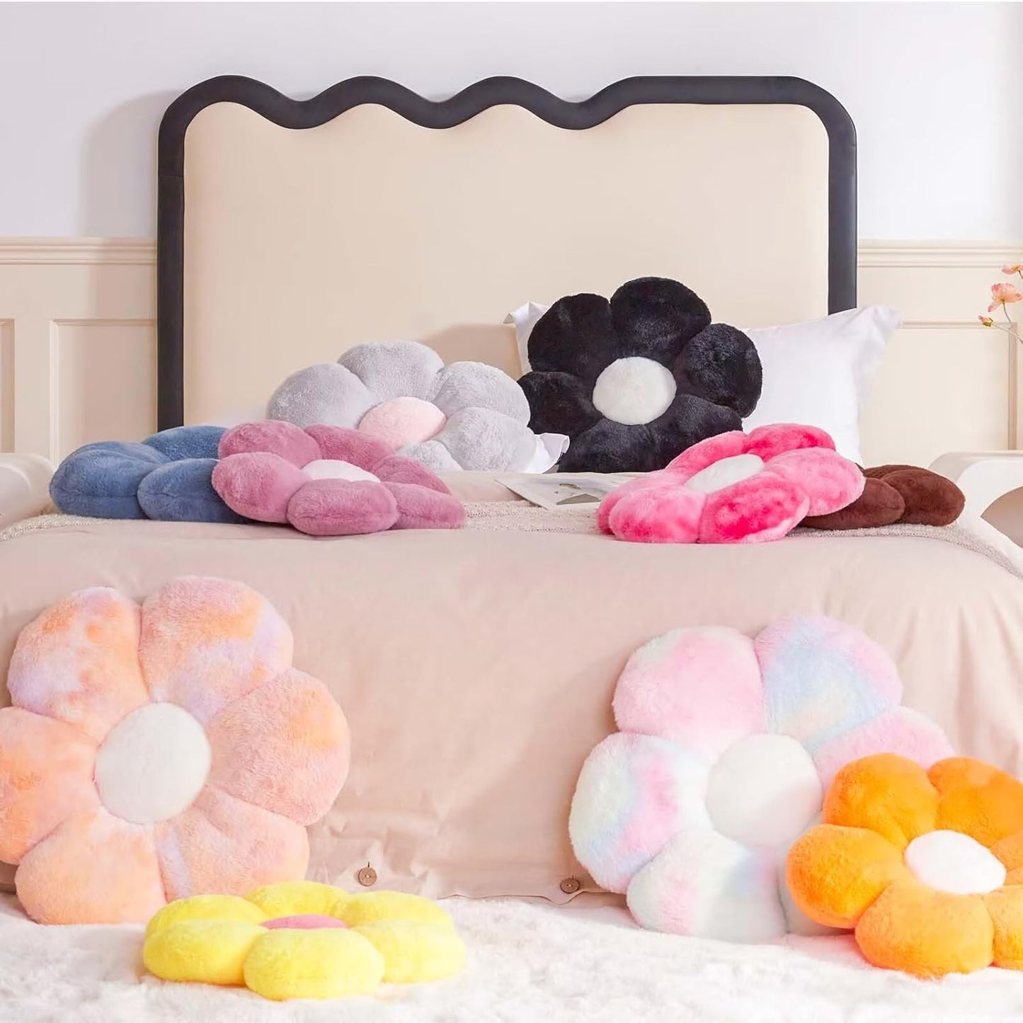 Yellow Flower Pillow, 17.7" Flower Shaped Plush Decorative Throw Pillow for Bed