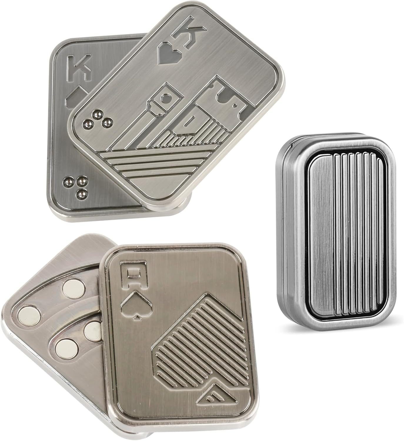 3 Pack Fidget Toys Adults Magnetic Fidget Slider Metal Fidget Toys Magnetic Fidget Slider Toys EDC Fidget Toys for Adults Anxiety Stress Relief Office Desk Toys(Metal Poker K+A +CP3 Silver)